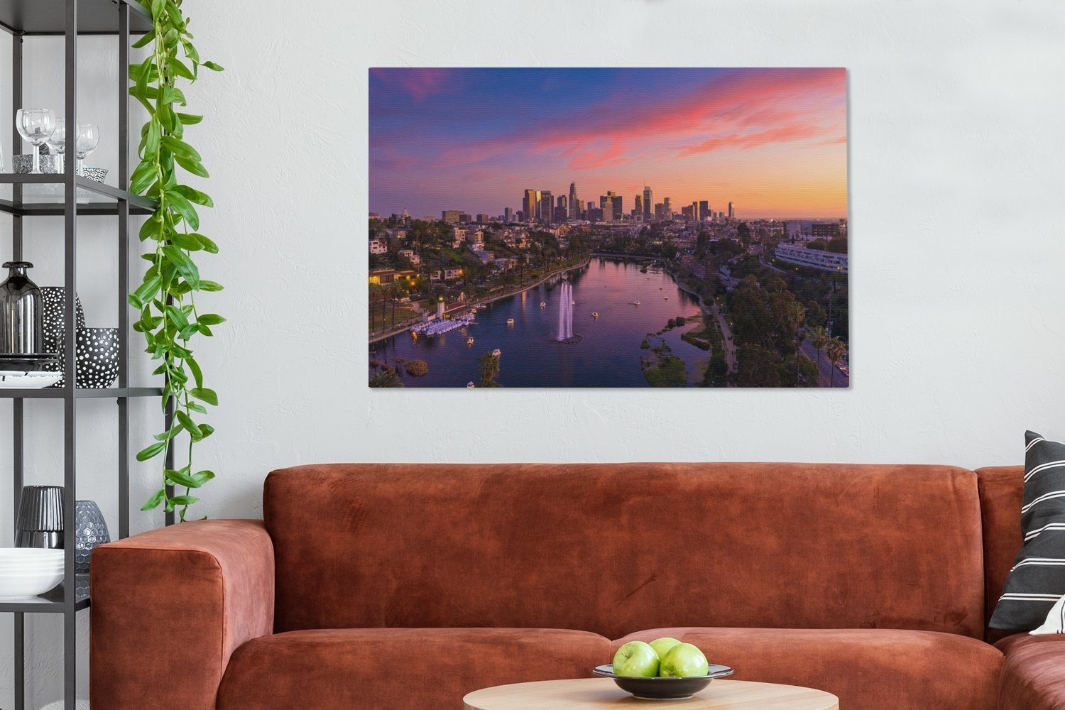 großes, XXL, Angeles, Sonnenuntergang - Amerika Los Gemälde, (1 St), OneMillionCanvasses® Wohnbereiche, 120x80 Wandbild alle Leinwandbild cm - für