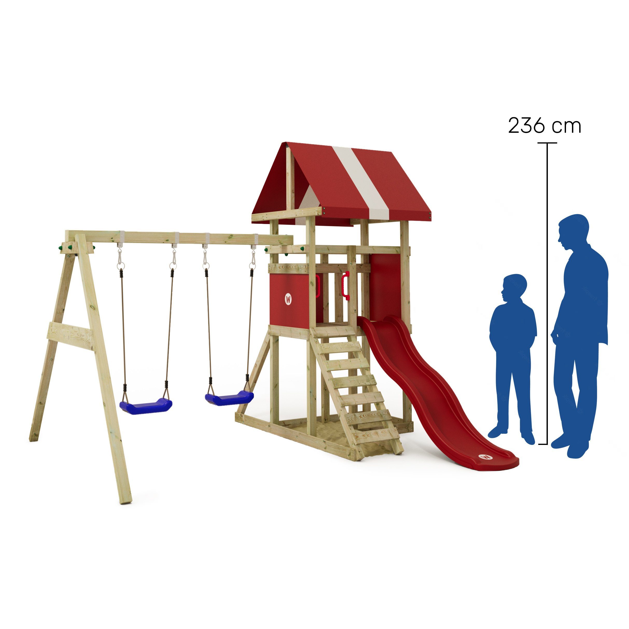 Wickey Klettergerüst Spielturm DinkyHouse mit Rutsche und Doppelschaukel,  10-jährige Garantie*, Integrierter Sandkasten