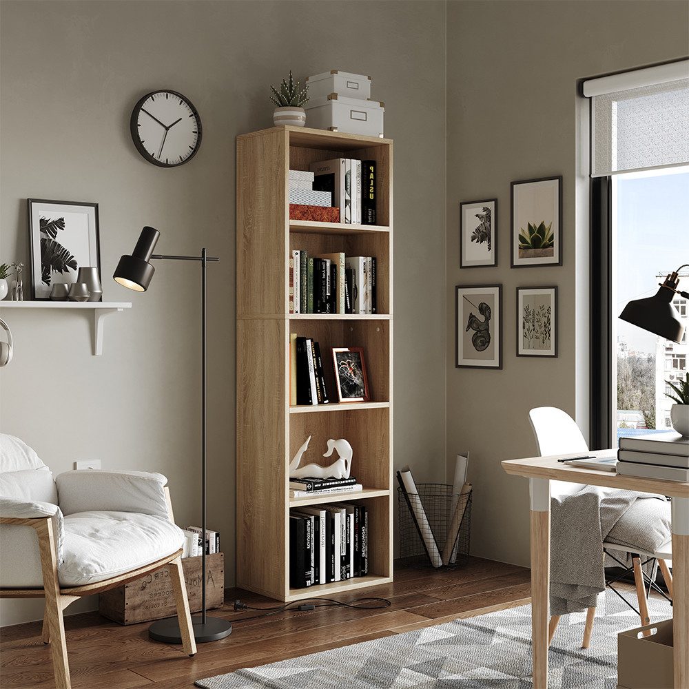 Vicco Bücherregal Bob, Sonoma, 40 x 132 cm mit 5 Fächern, 1-tlg.