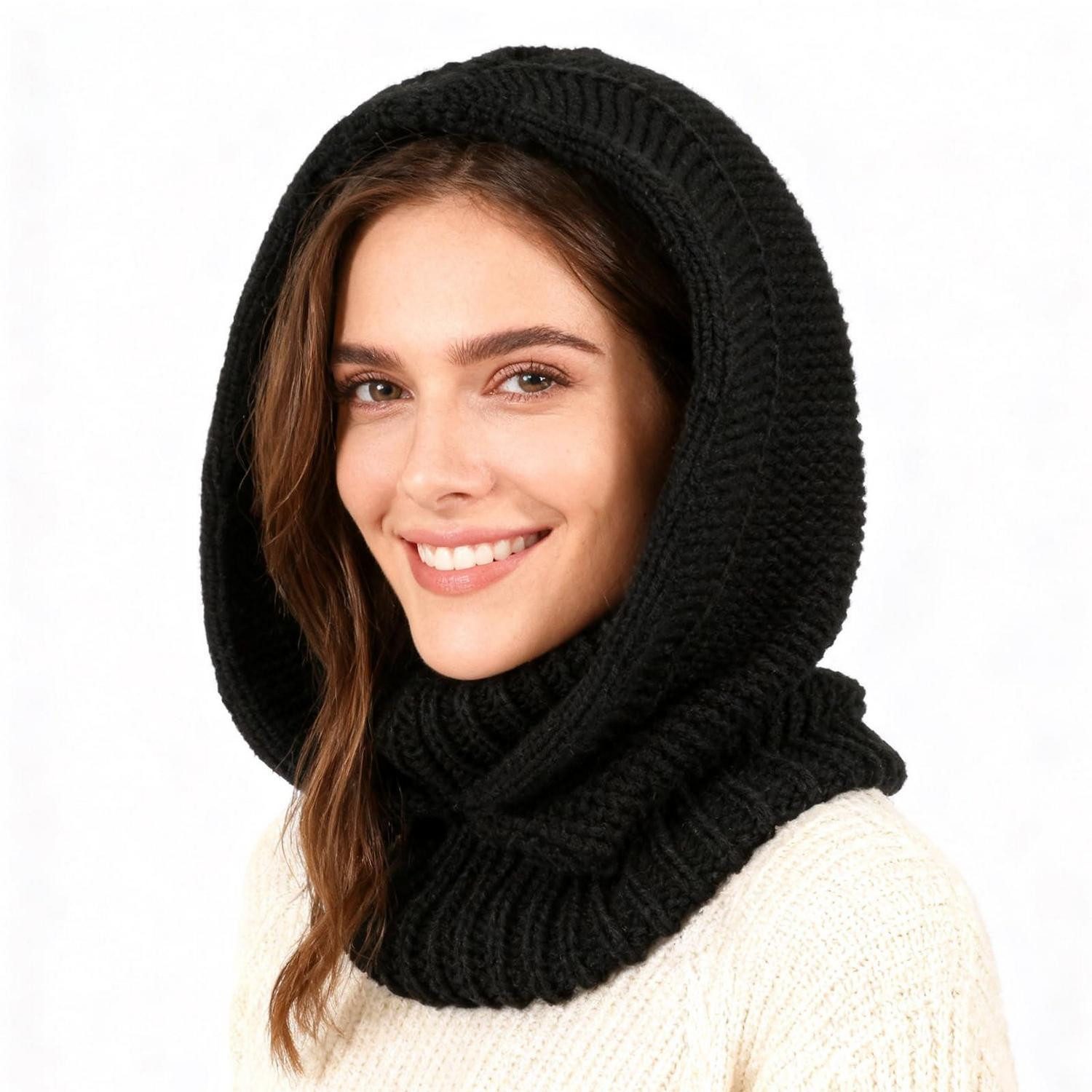 LuxusKollektion Sturmhaube Strickmütze Damen Thermo Winddicht Sturmhaube Schal Schwarz