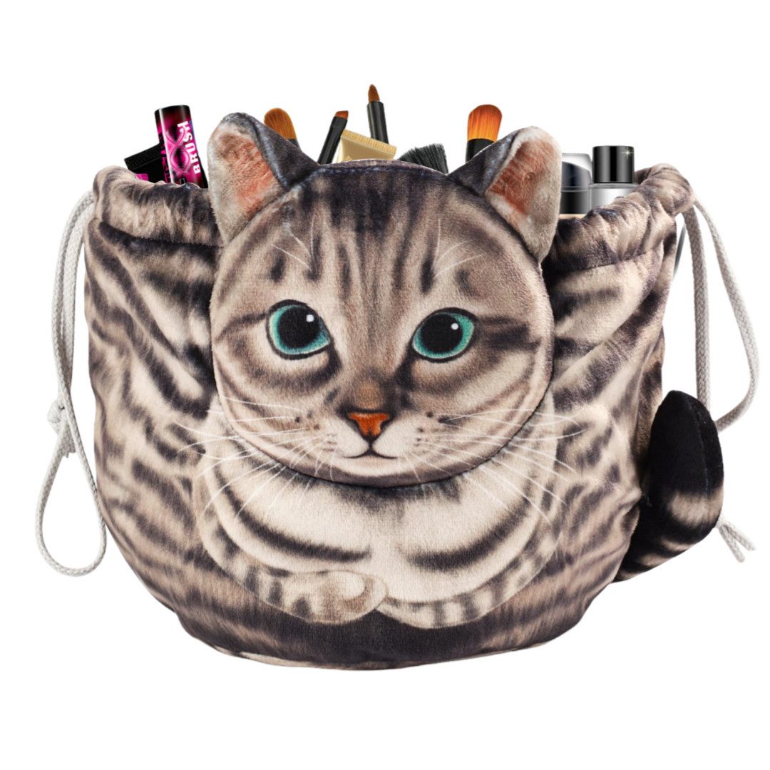 FOUORTUNATE-BEE Kulturbeutel Kosmetiktasche mit Katzenmotiv, groß & tragbar mit Kordelzug, Niedliche Make-up Tasche für Reisen, Geschenk für Katzenfans
