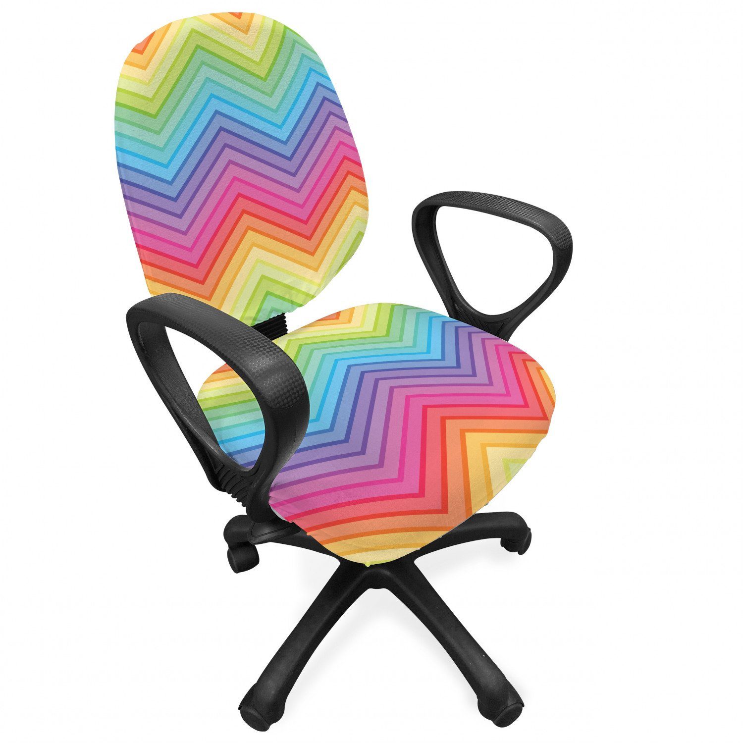 Bürostuhlhusse dekorative Schutzhülle aus Stretchgewebe, Abakuhaus, Regenbogen Bunte Vivid Chevron