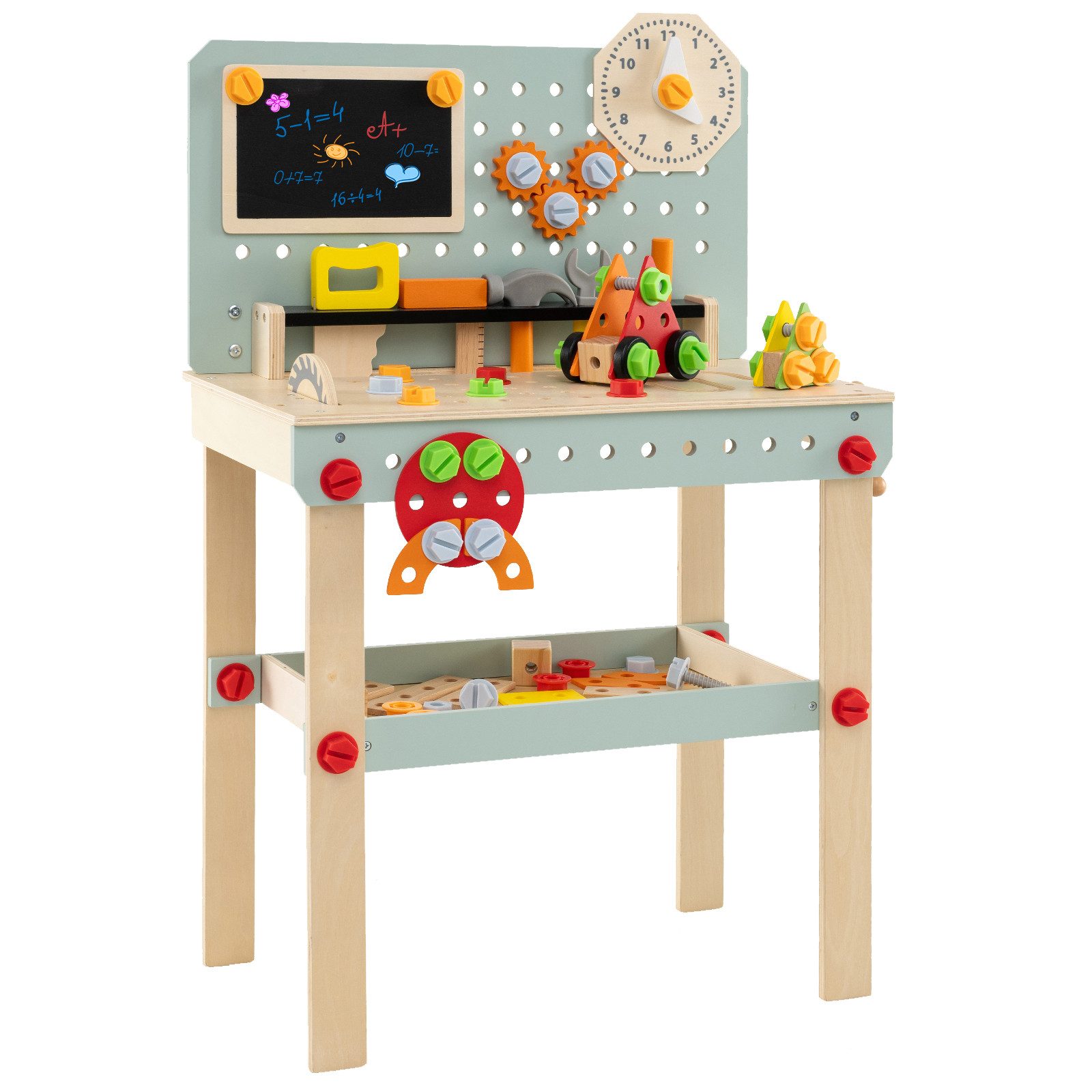 COSTWAY Spielwerkbank, Werkbank Kinder Holz, Werkzeugbank mit Tafel & DIY-Set