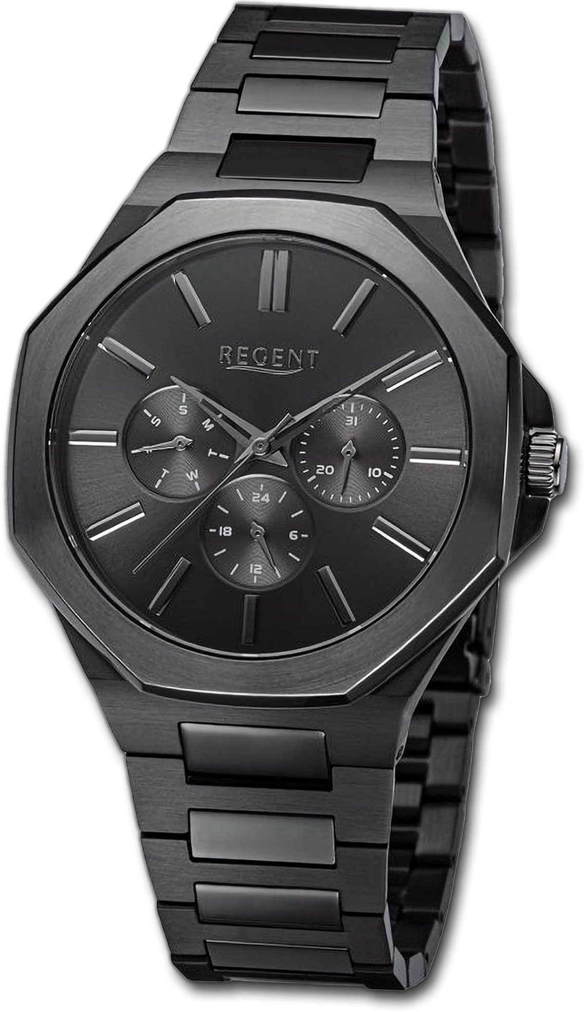 Regent Quarzuhr Herren schwarz, Herrenuhr Metallarmband Regent extra Armbanduhr Analog, rundes (ca. 42mm) Gehäuse, groß