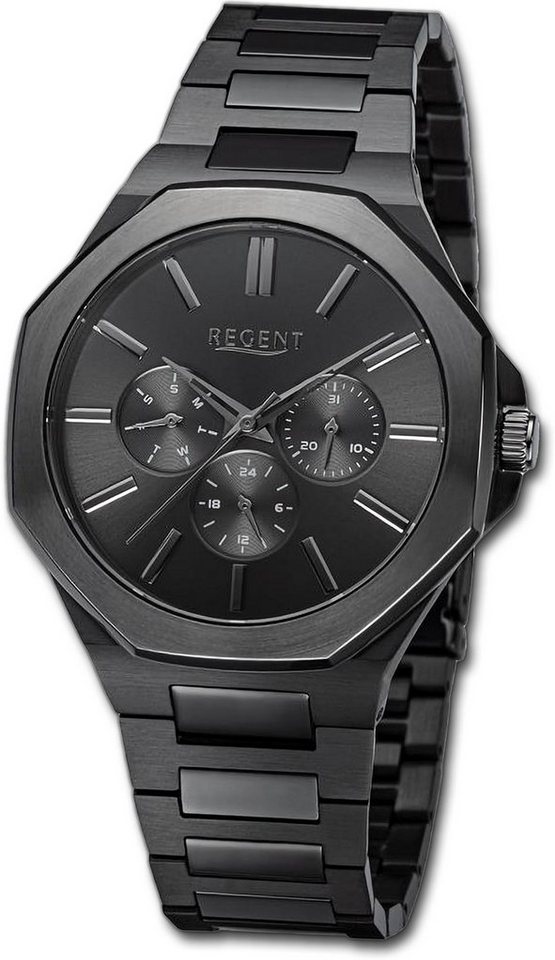 Armbanduhr rundes Analog, Herren Herrenuhr Quarzuhr groß 42mm) Regent Regent Metallarmband (ca. extra Gehäuse, schwarz,