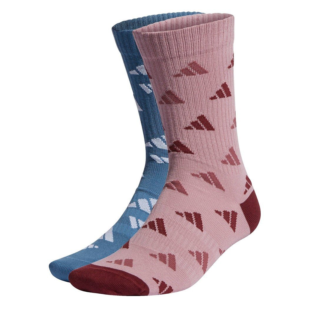 Sportsocken Crew Cushion 3-Streifen Graphic Logo blau/mauverot - 2 Paar