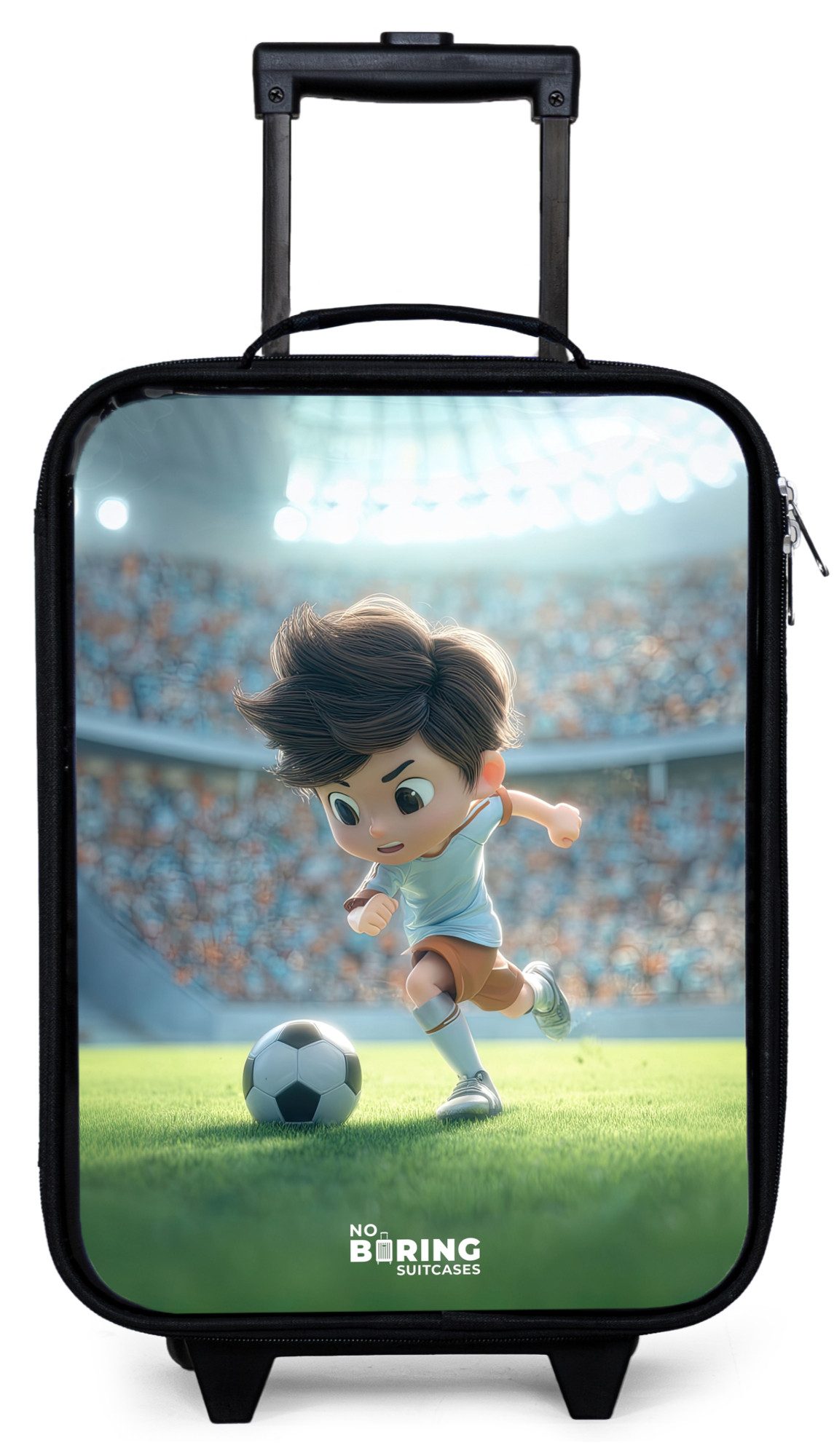 NoBoringSuitcases.com© Kinderkoffer mit leuchtende Räder - Junge - Fußball - Stadion - Sonnenlicht, 2 Rollen, Kinder Koffer Klein, Trolley Handgepäck, Reisekoffer