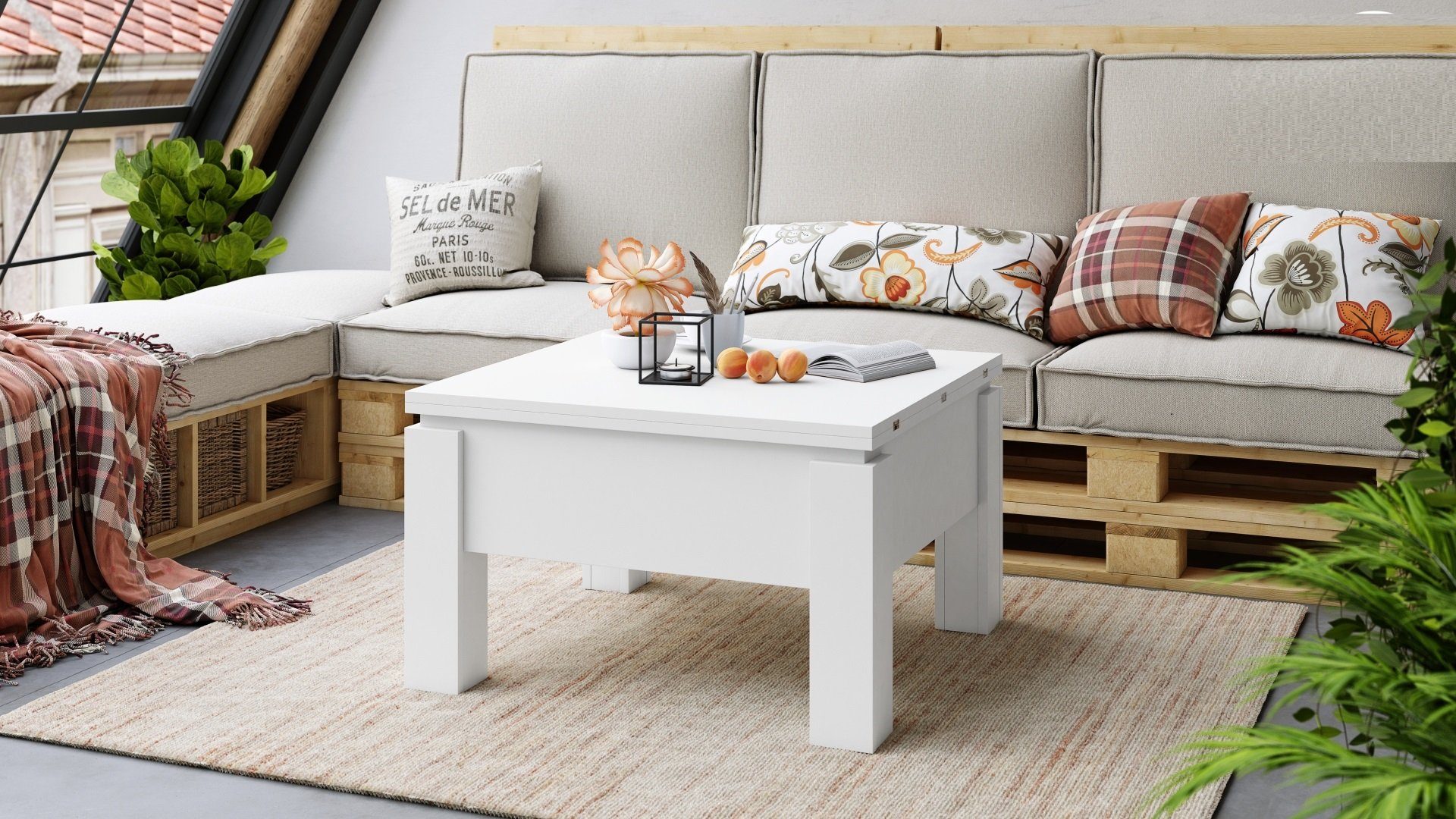 designimpex Couchtisch Design Couchtisch Tisch Oslo höhenverstellbar aufklappbar Esstisch Weiß matt
