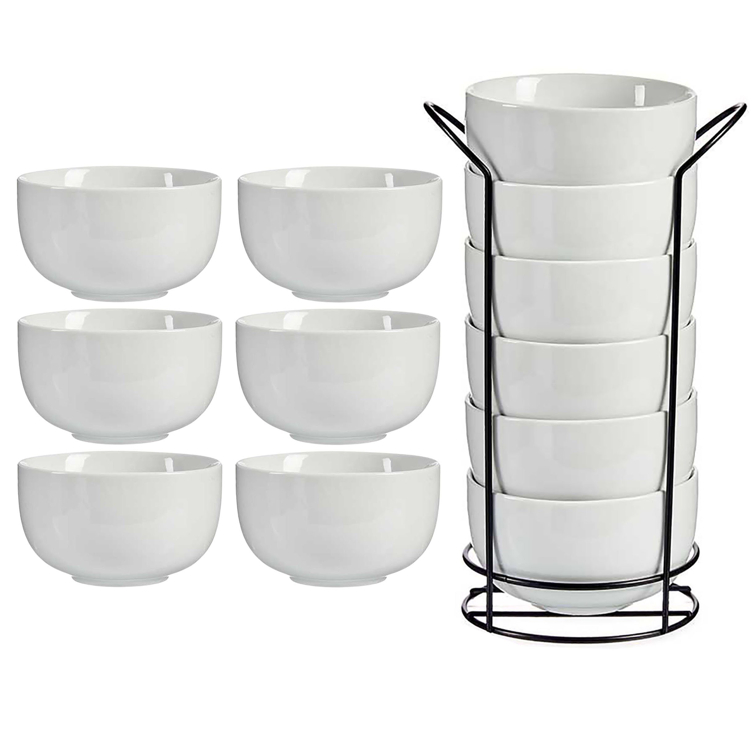 Annastore Müslischale 6er Set Schalen aus weißem Porzellan - Suppenschalen,  Dessertschalene, Salatschalen, Porzellanschalen