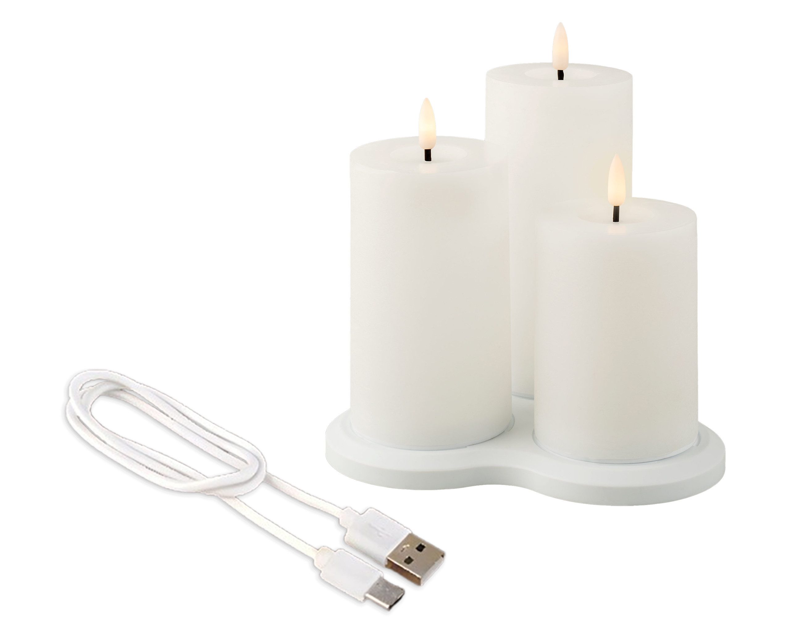 Lumineo LED-Kerze, LED Свічки mit Timer 12,5-17,5cm Wachs 3er Set Weiß / Warmweiß