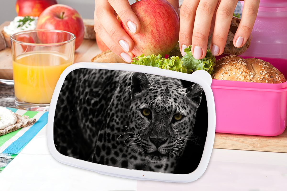 - (2-tlg), Brotbox Lunchbox Leopard Kinder, rosa Brotdose für MuchoWow Kunststoff, Snackbox, Mädchen, Kunststoff Weiß, Schwarz - Erwachsene,