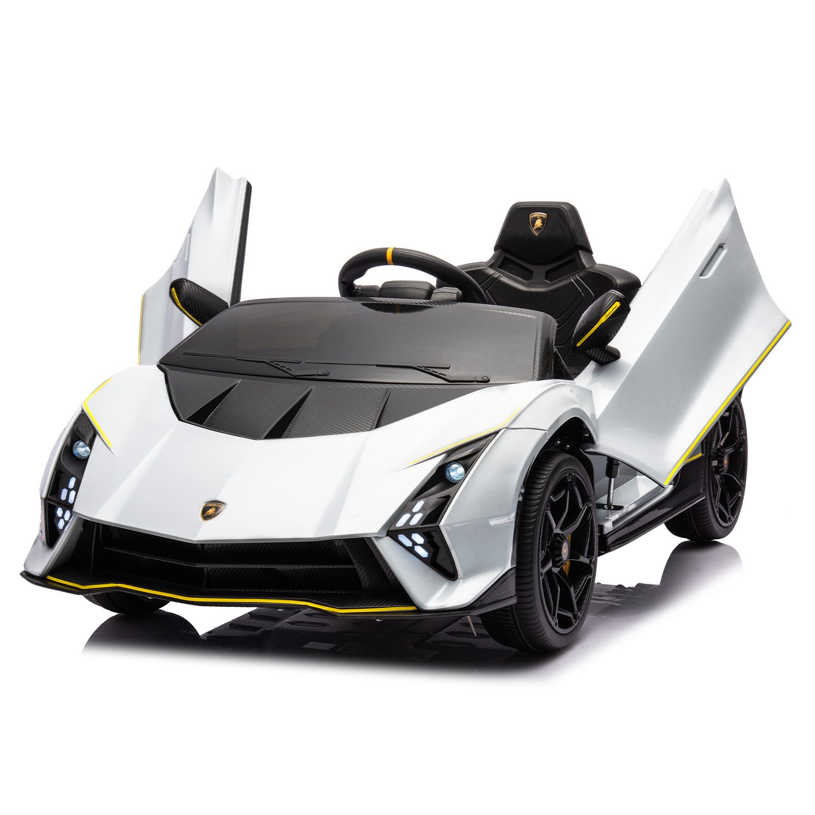 VINGLI Elektro-Kinderauto Lamborghini Auténtica, 12V mit 2,4GHz Fernsteuerung, Originallizenz, Kinder Elektroauto, 2 Motoren, für 3-8 Jahren, Weiß/Rot