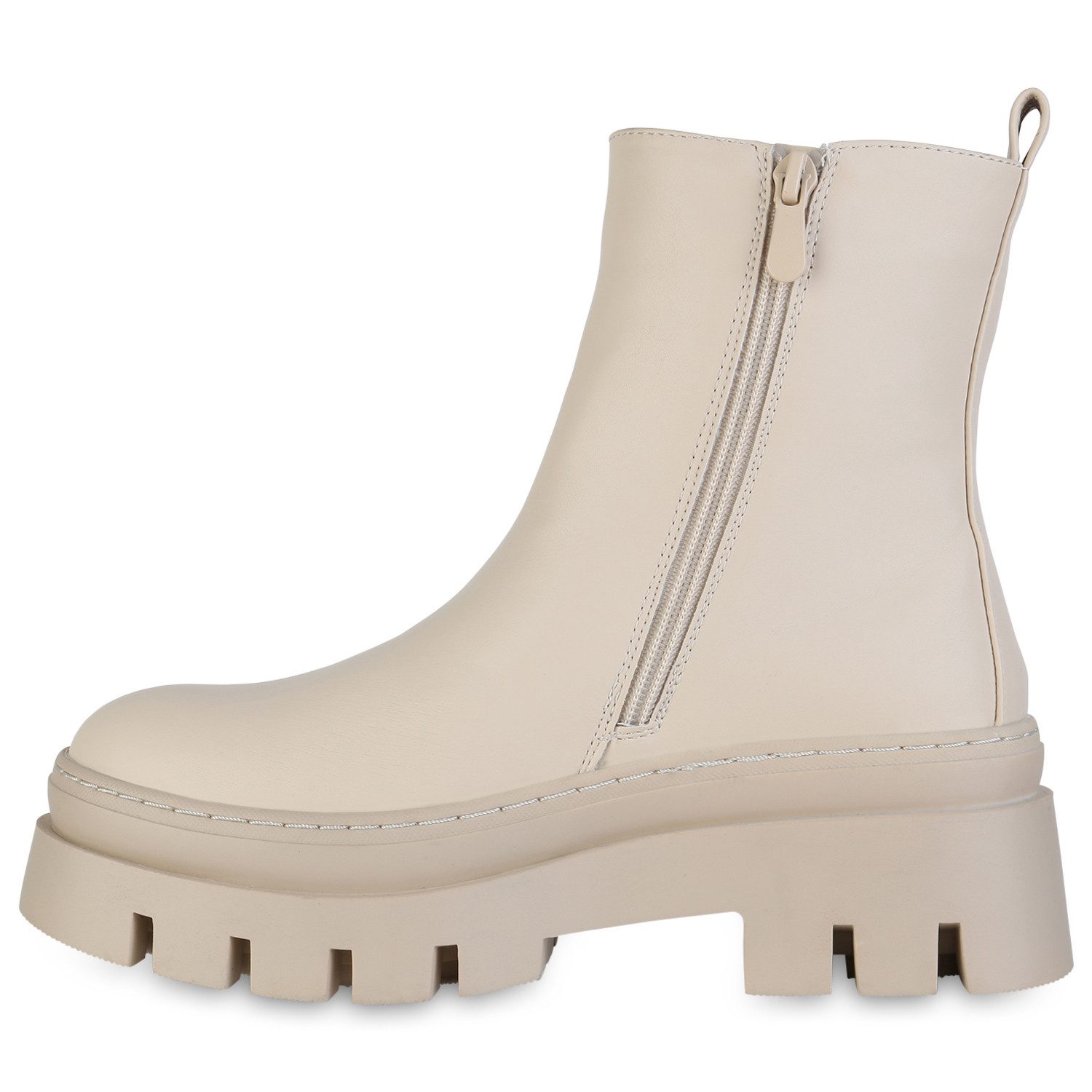 VAN HILL 839451 Plateaustiefelette Damen Plateau Boots Stiefeletten Blockabsatz Stiefel Profil-Sohle