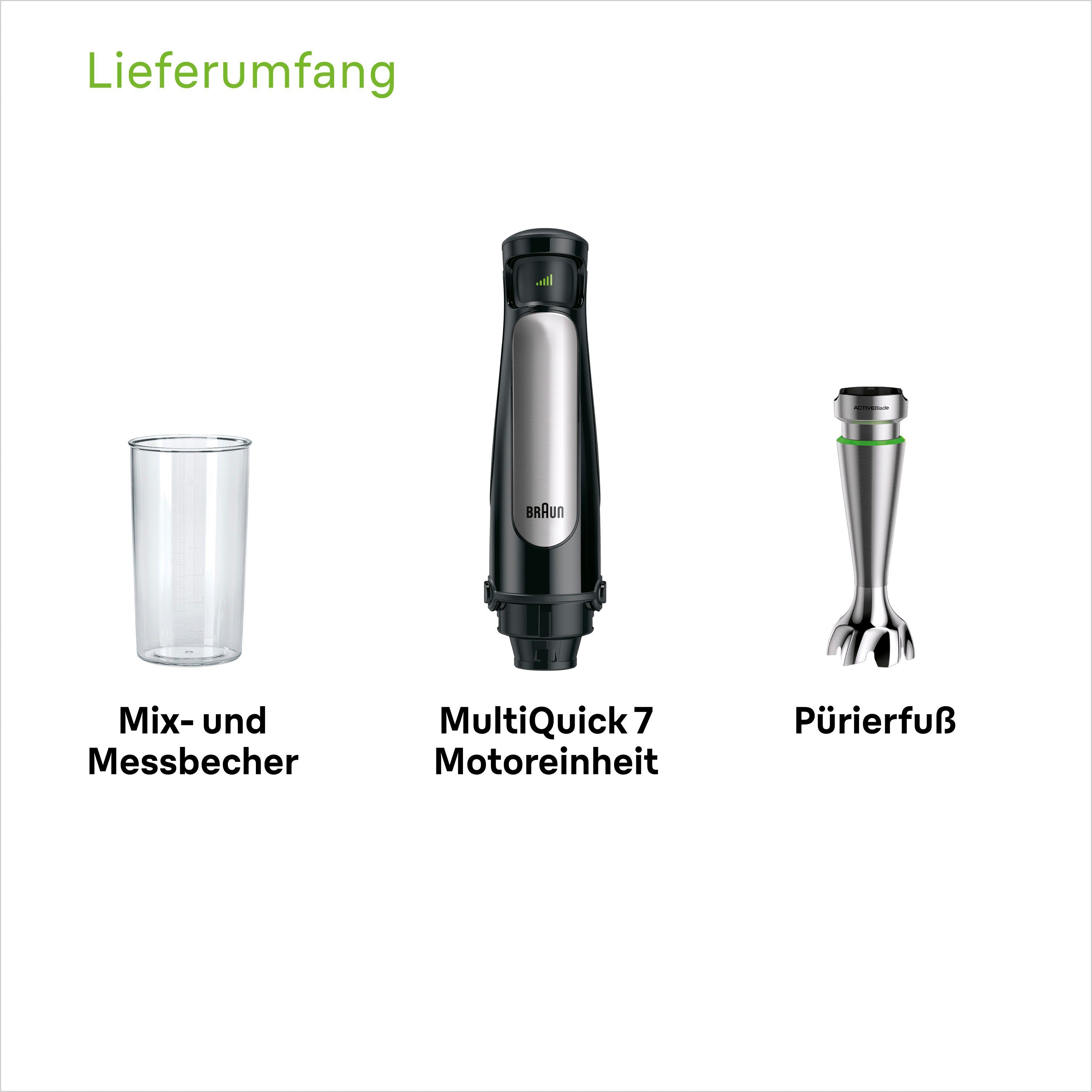Braun Stabmixer MultiQuick 7 MQ 7000X - 1000W, Stufenlosregulierbar, Dynamische Klinge, 1000 W, Spritzschutz, Extra Mahlklinge, Mixer, Zubehör spülmaschinenfest – Bild 5 von 5
