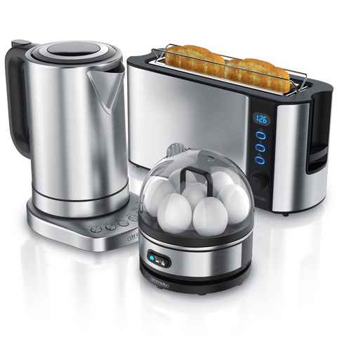 Arendo Frühstücks-Set (3-tlg), Wasserkocher 1,7l, 2-Scheiben Toaster, Eierkocher 7-fach, Edelstahl