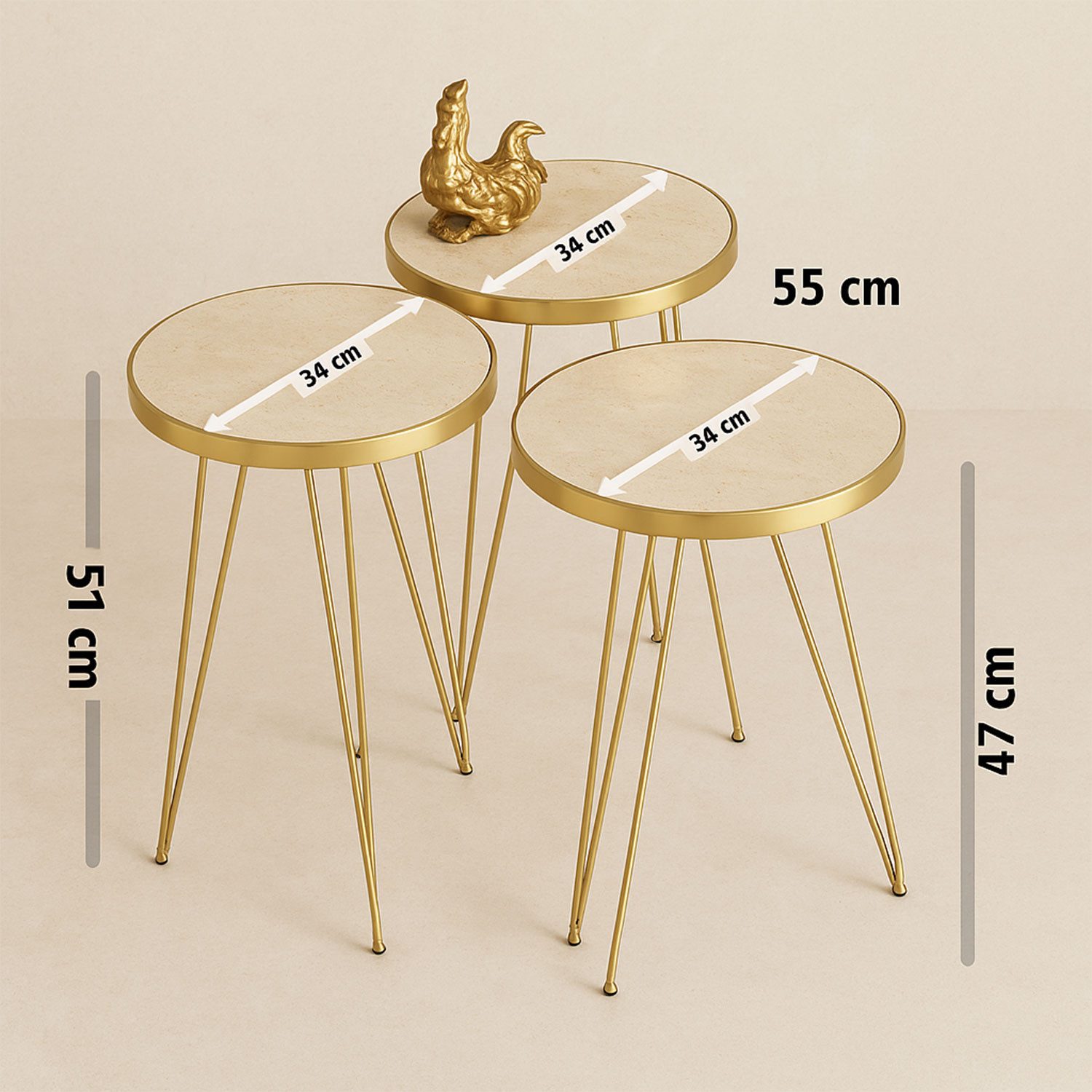 Jungengel Couchtisch Set 4-teilig Travertin Creme Gold Wohnzimmer Beistelltisch Naturstein (4-St., 4-teiliges Tisch-Set), Luxus Couchtisch-Set Travertin Creme m – Bild 5 von 5