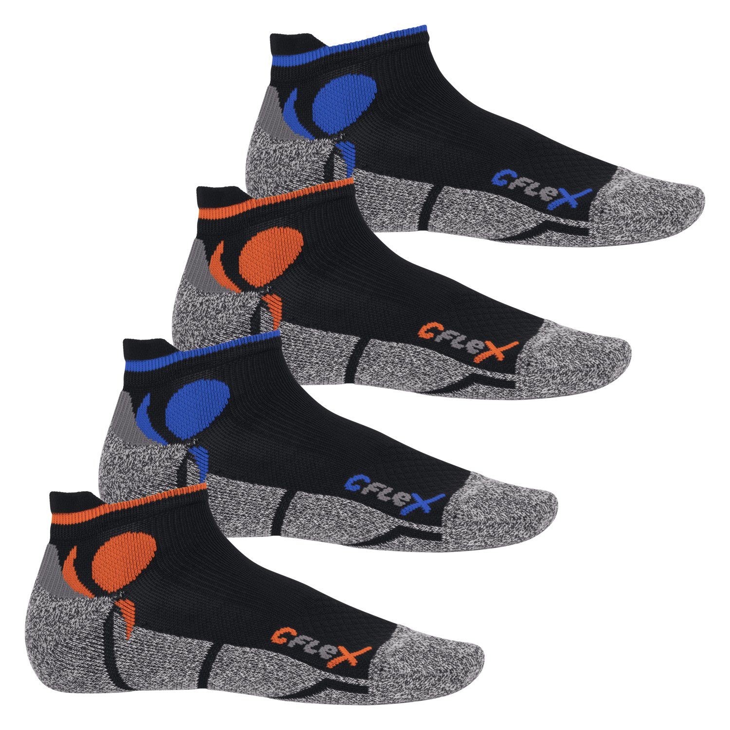 CFLEX Sportsocken Running Damen & Herren Sport Sneaker Socken (4 Paar) Laufsocken Schwarz/Mix