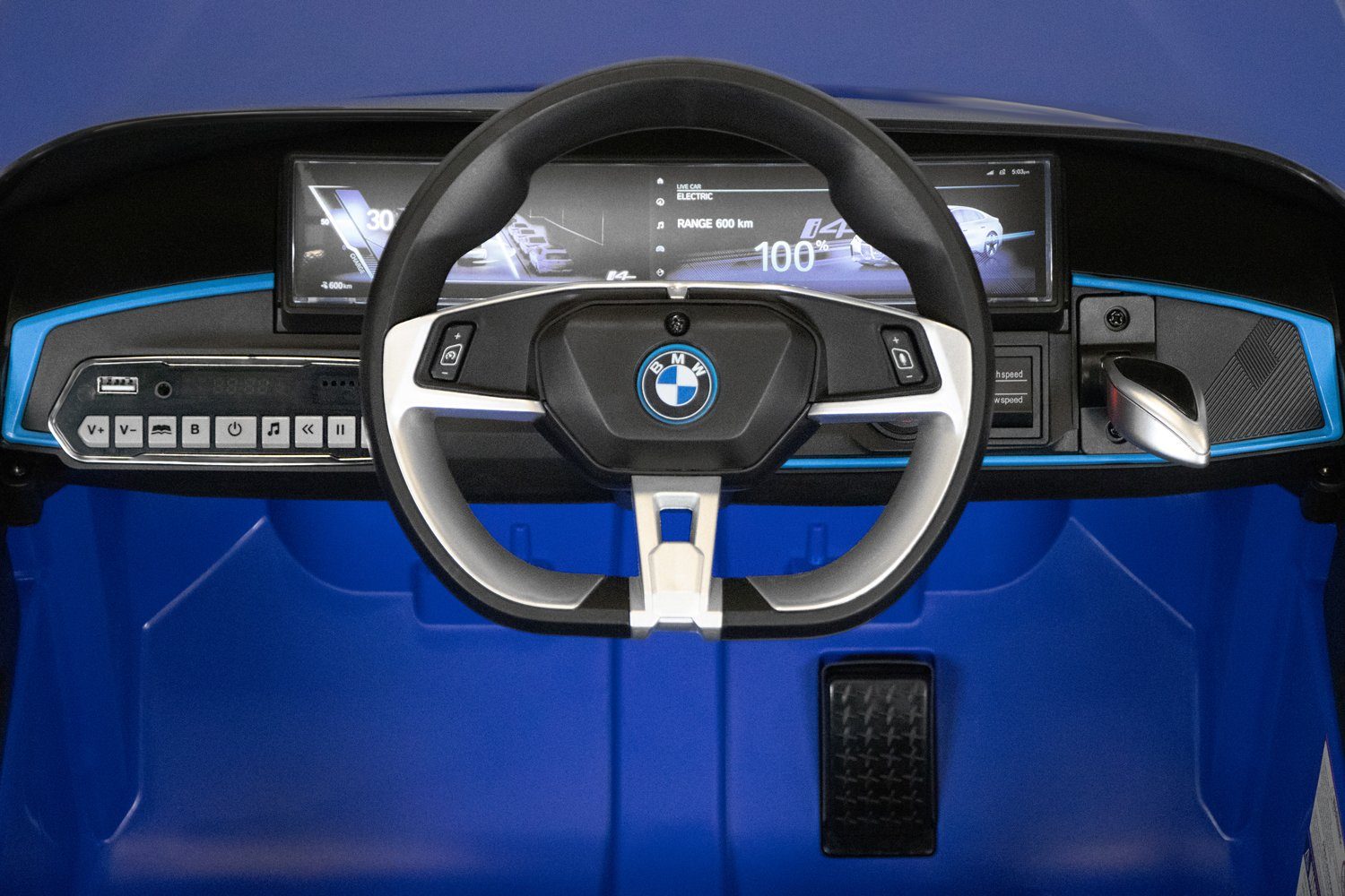 Elektroauto i4 mit Elektro Kidix Elektro-Kinderauto BMW 12V/7Ah Kinderauto Blau Lizenz 2x30W