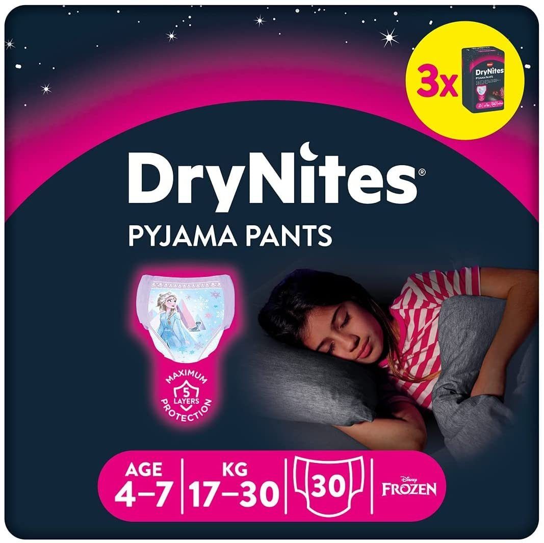 HUGGIES Windeln DryNites Nacht-Windeln Mädchen 4-7 J. (17-30kg), 30 Stk, Bettnässen