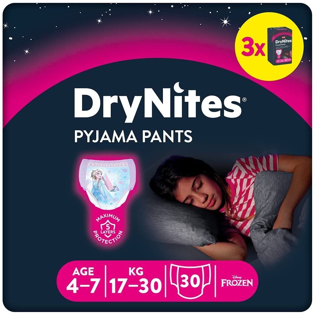 HUGGIES Windeln DryNites Nacht-Windeln Mädchen 4-7 J. (17-30kg), 30 Stk