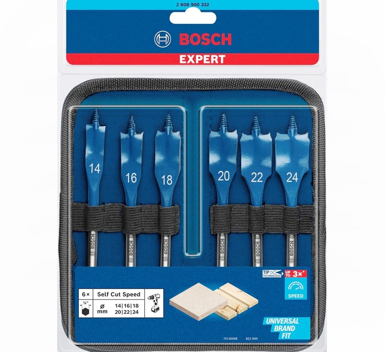 BOSCH Фрезерное сверло Bosch EXPERT SelfCut Flachfräsbohrer-Set, 14/16/18/20/22/24 mm 6 Stück