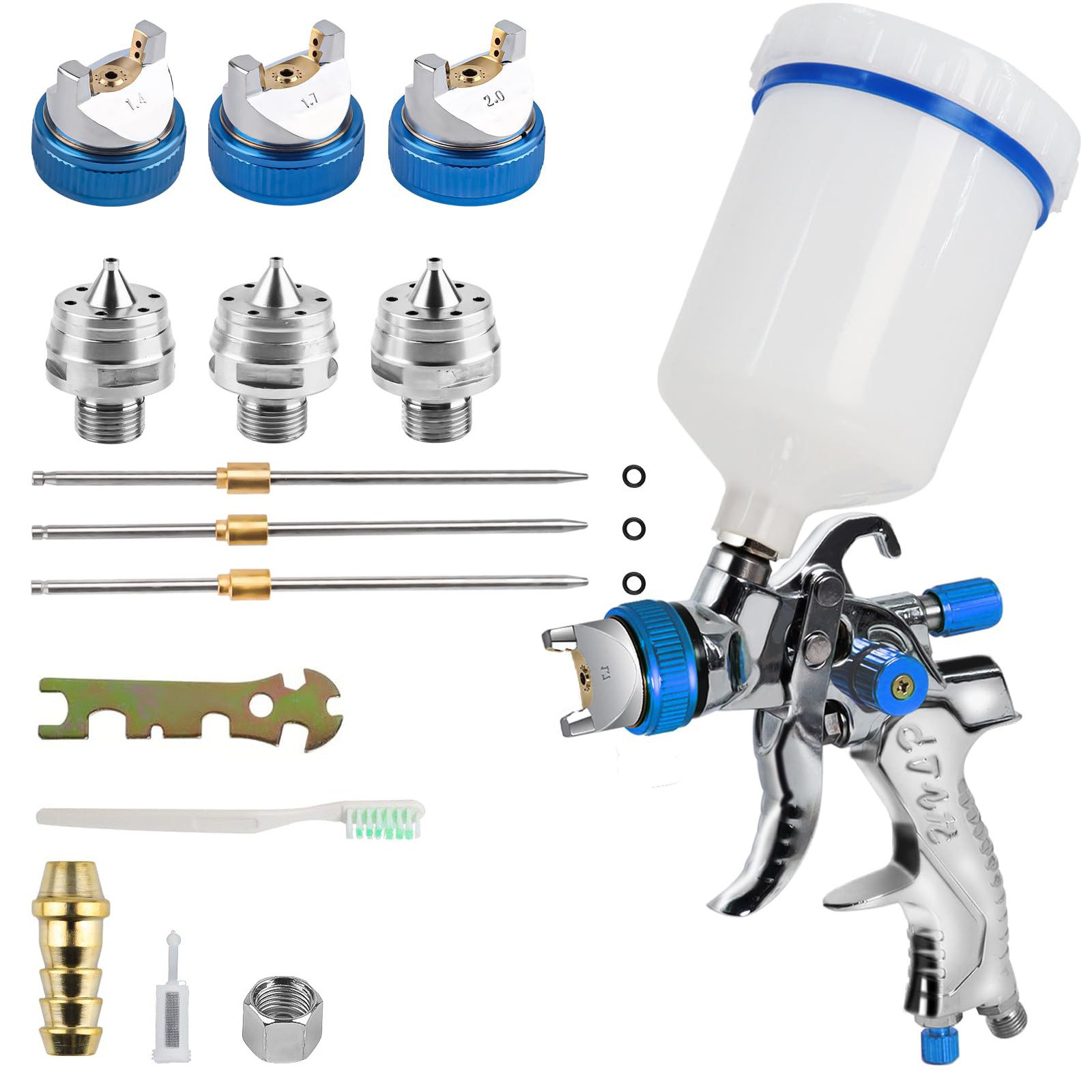 Lackierpistole 600 ml Luft Spritzpistolen Set mit 3 Düsen 1,4 mm, 1,7 mm, 2,0 mm