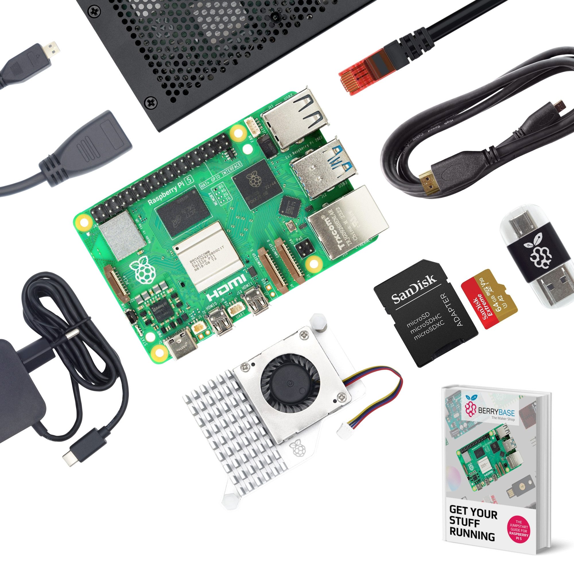 BerryBase Raspberry Pi 5 4GB Starter Kit mit Aktivkühler und Mini-PC Barebone
