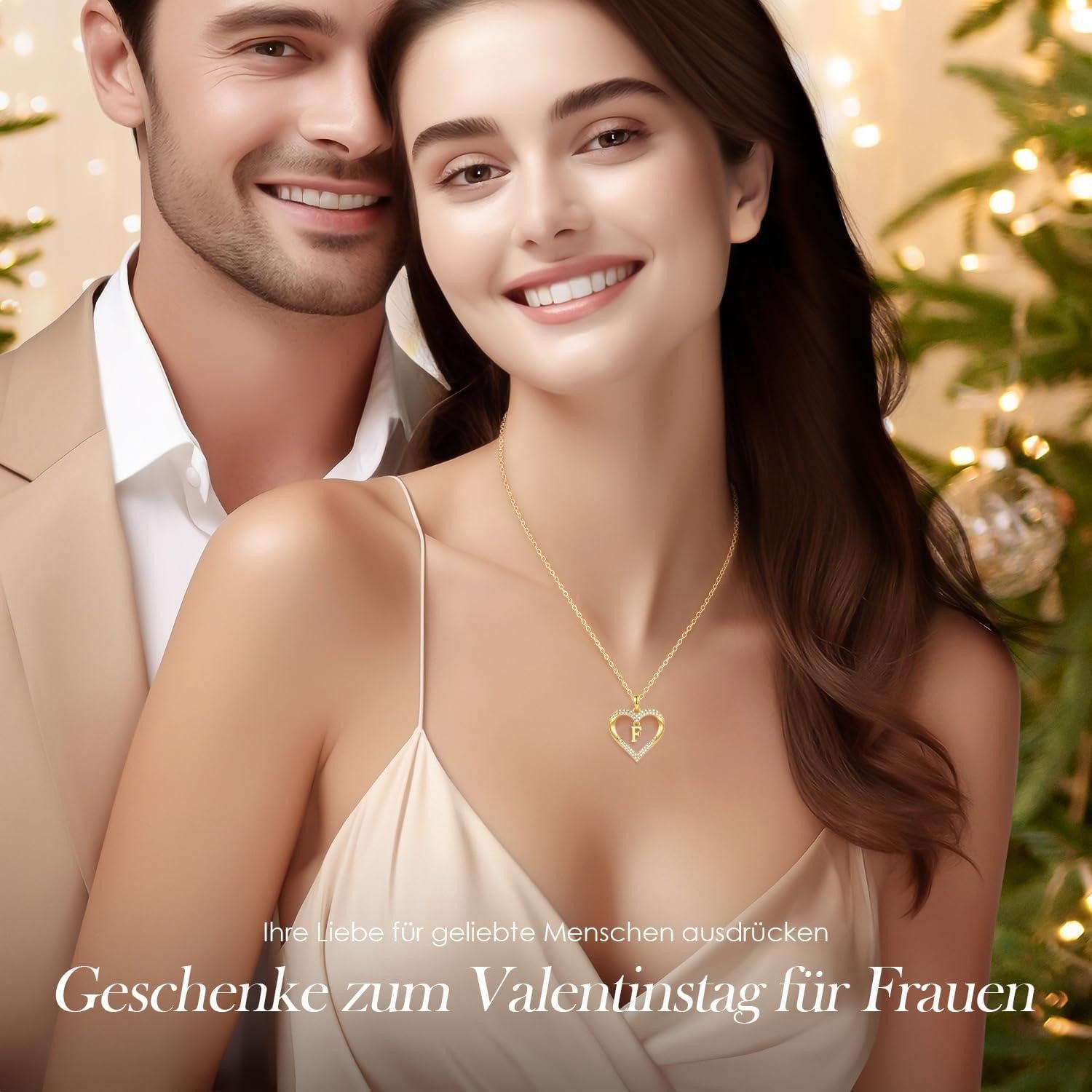 LuxusKollektion Namenskette Halskette Initialen 18K Vergoldet Herzanhänger Damen F
