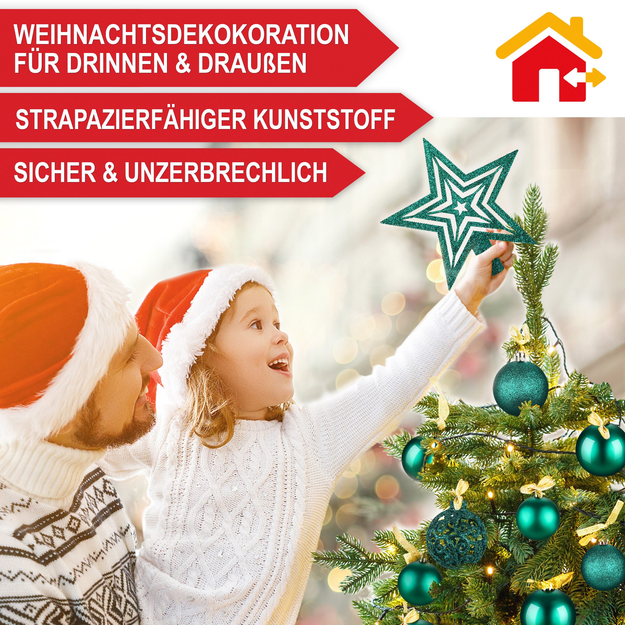 Onbest Weihnachtsbaumkugel Weihnachtskugeln 128-teiliges Set PLUS 5x Karten & 1x Baumspitze, in 3 Größen, 3 Designs, Weihnachtsschmuck Weihnachtsdeko