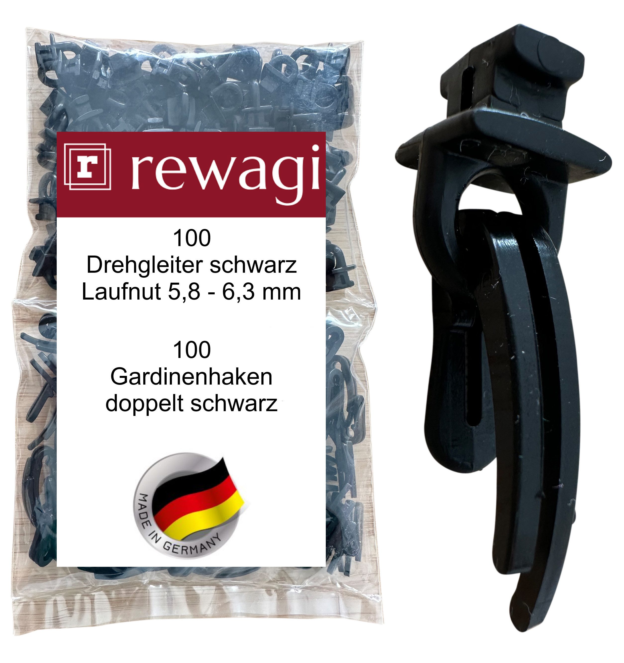 rewagi Gardinengleiter 100 Drehgleiter PIR & 100 Gardinenhaken doppelt, für Gardinenschiene 6, Gardinen, Gardinenschienen, Gardinenstangen, Innenlaufsysteme, Vorhänge