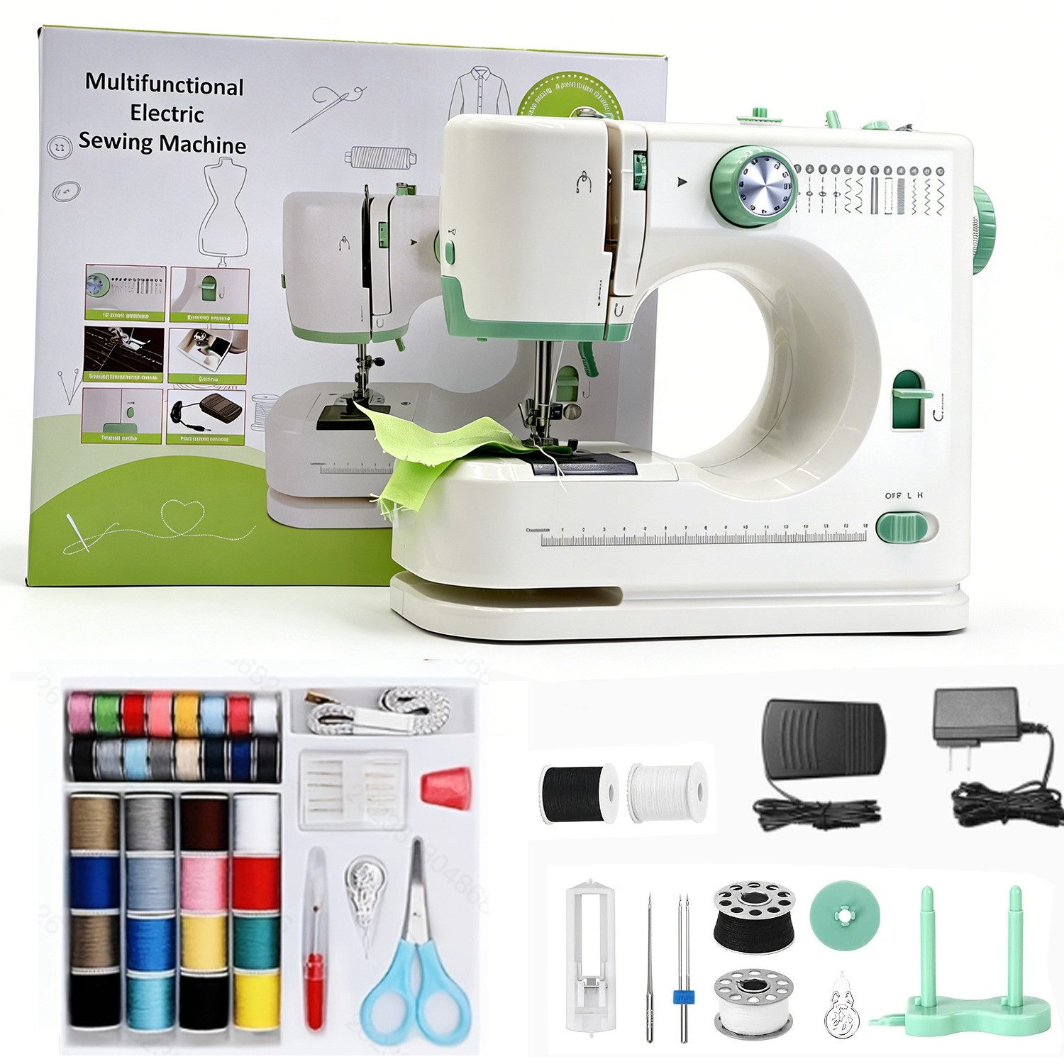 feinlux Nähmaschine Haushaltsnähmaschine mit 12 Stichmustern, 2 Geschwindigkeit für Anfänger