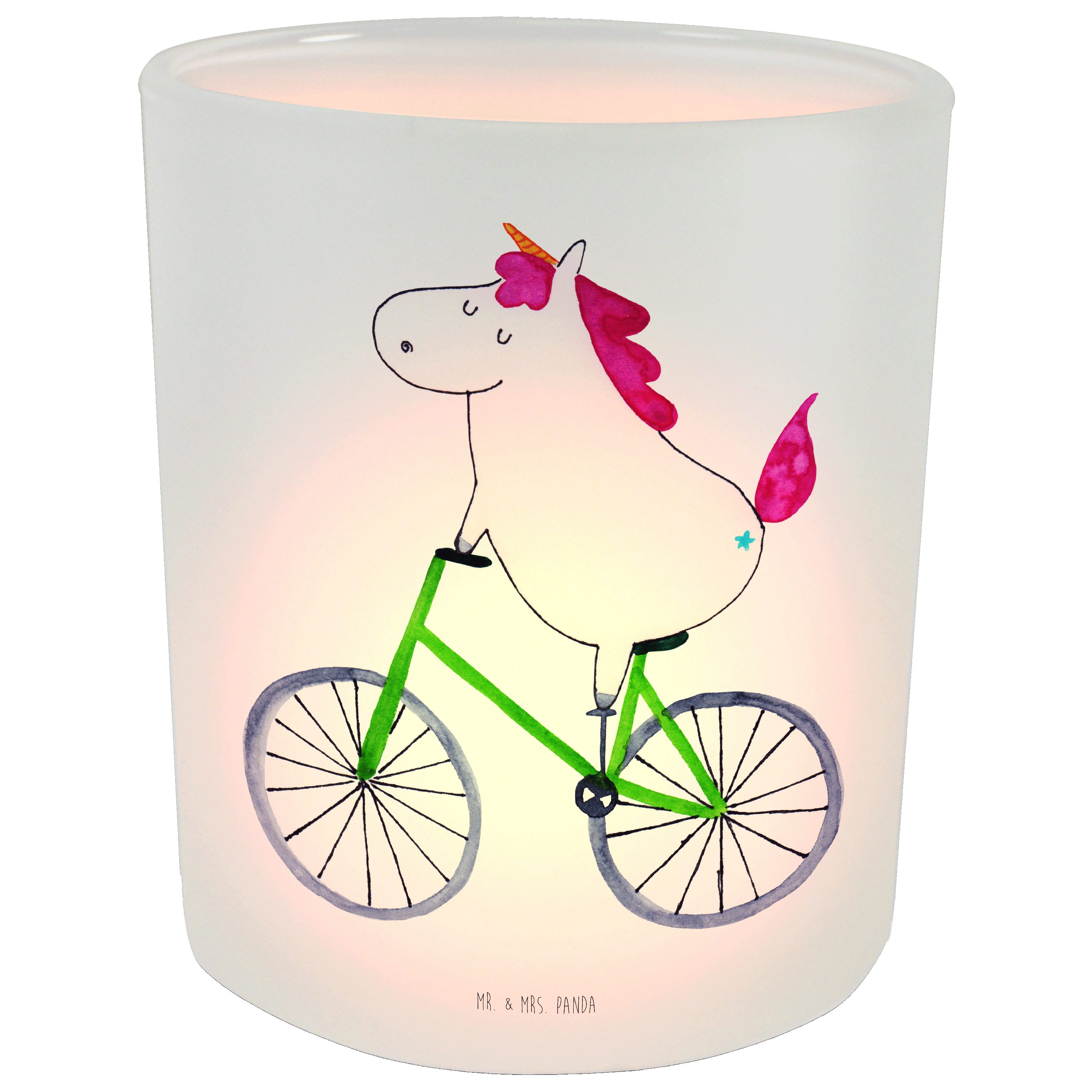 Mr. & Mrs. Panda Windlicht Einhorn Radfahrer - Transparent - Geschenk, Einhorn Deko, Kummer, Uni (1 St)