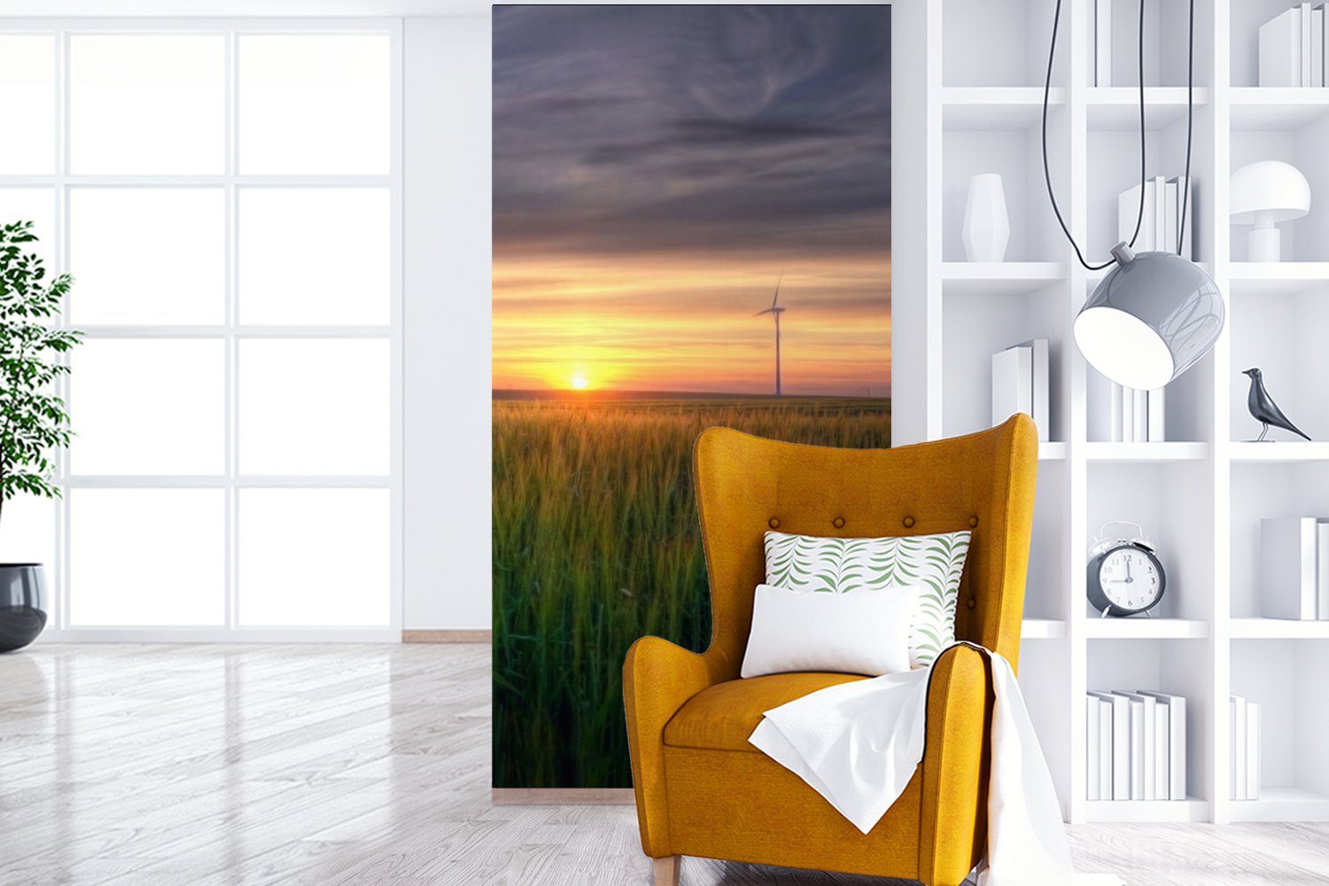 MuchoWow Fototapete Windmühle Gras, Wohnzimmer - für Vliestapete Matt, Fototapete Sonne Küche, St), (2 - Schlafzimmer bedruckt