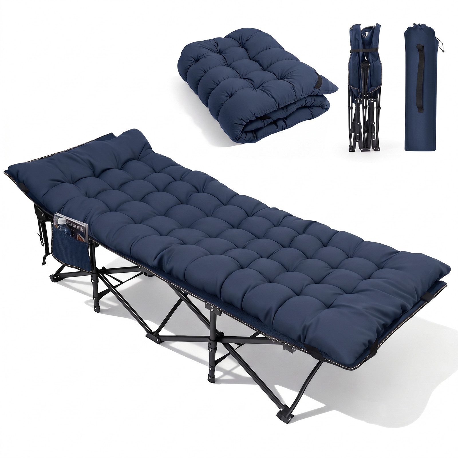 Sekey Feldbett Campingbett klappbar Campingliege Angelliege Klappbett bis 200 kg 190 x 71 x 35 cm Klappbett mit Matratze, für Garten Camping Outdoor