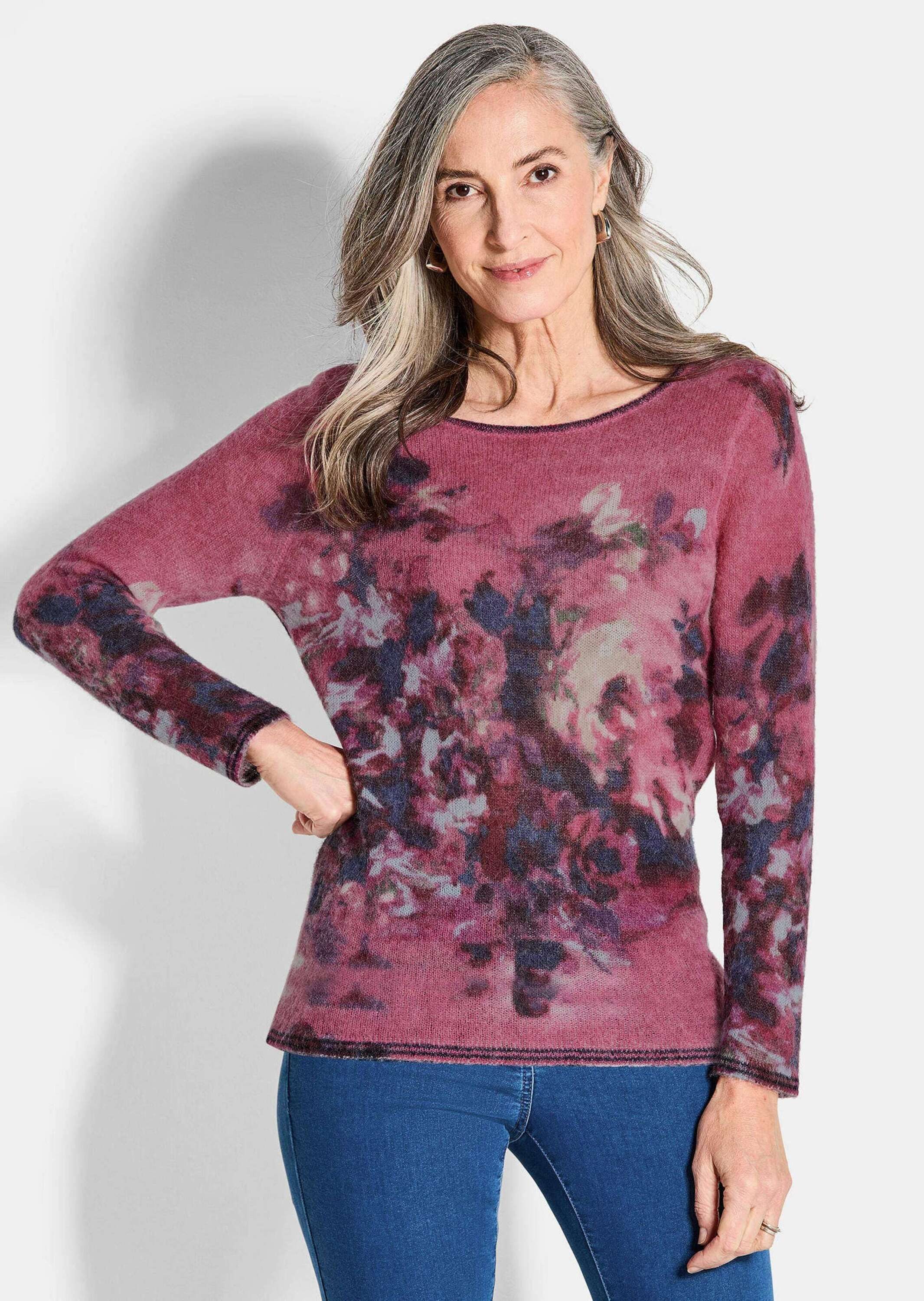 GOLDNER Strickpullover Wollpullover floral, U-Boot-Ausschnitt Strickpullove günstig online kaufen