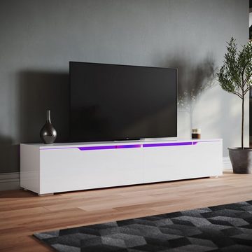 SONNI TV-Schrank Ein weißer, hängender TV-Schrank mit LED-Lichteffekten.160/180x35x30cm