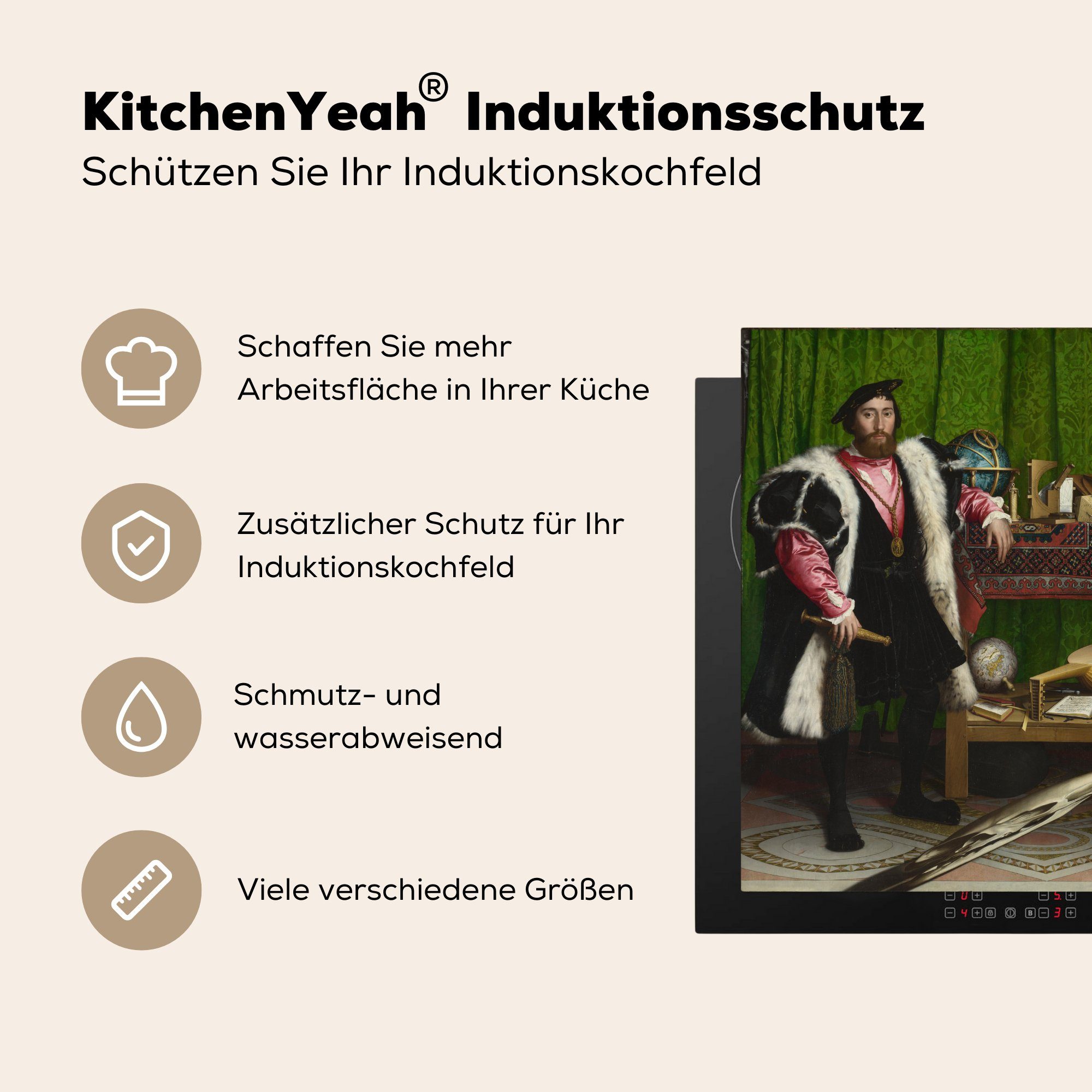 Vinyl, Herdblende-/Abdeckplatte tlg), Holbein, Gesandten Hans jungen küche MuchoWow Arbeitsplatte für 78x78 cm, (1 Die - Ceranfeldabdeckung,