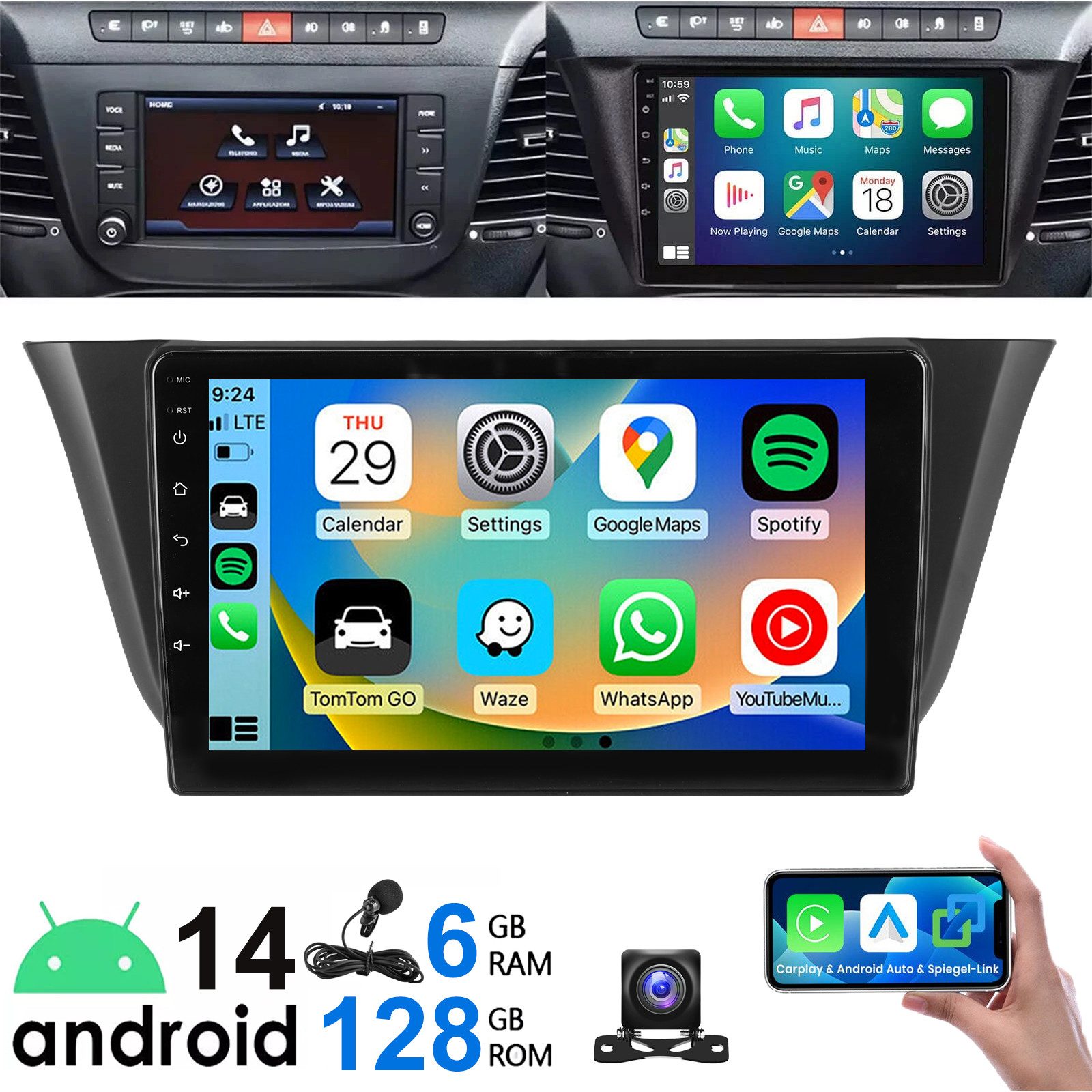 ESSGOO Autoradio CarPlay Für Iveco Daily 14-21 Android 14 GPS Navi RDS 6+128G Autoradio (DAB+ (optional), DAB (optional), 4G LTE, RDS, AM, FM, 6GB+128GB, Apple Carplay Android Auto GPS Navi WIFI BT EQ)
