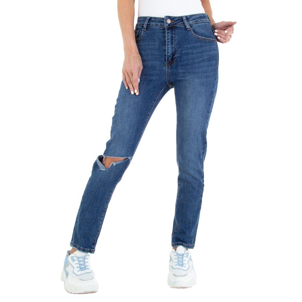 Ital-Design Straight-Jeans Damen Freizeit (79416128) Destroyed-Look Stretch Straight Leg Jeans in Dunkelblau