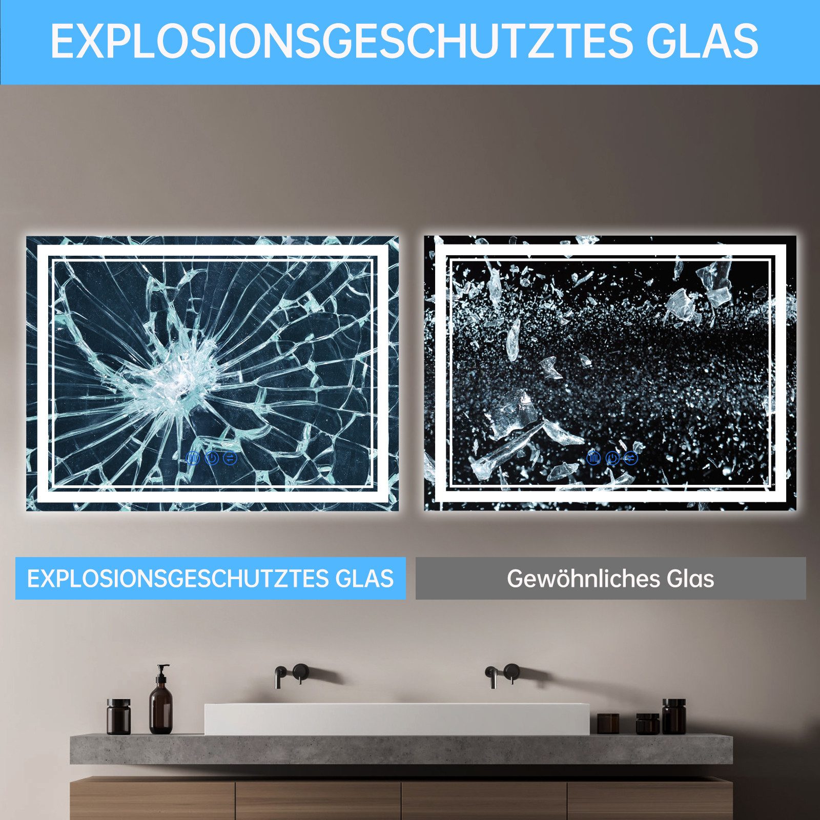 JDONG Badspiegel Mit Beleuchtung Led Wandspiegel (Touch-Schalter,Durchmesser: 80~150cm, 3 Lichtfarben, Vertikal und Horizontal möglich), Antibeschlag, Speicherf – Bild 5 von 5