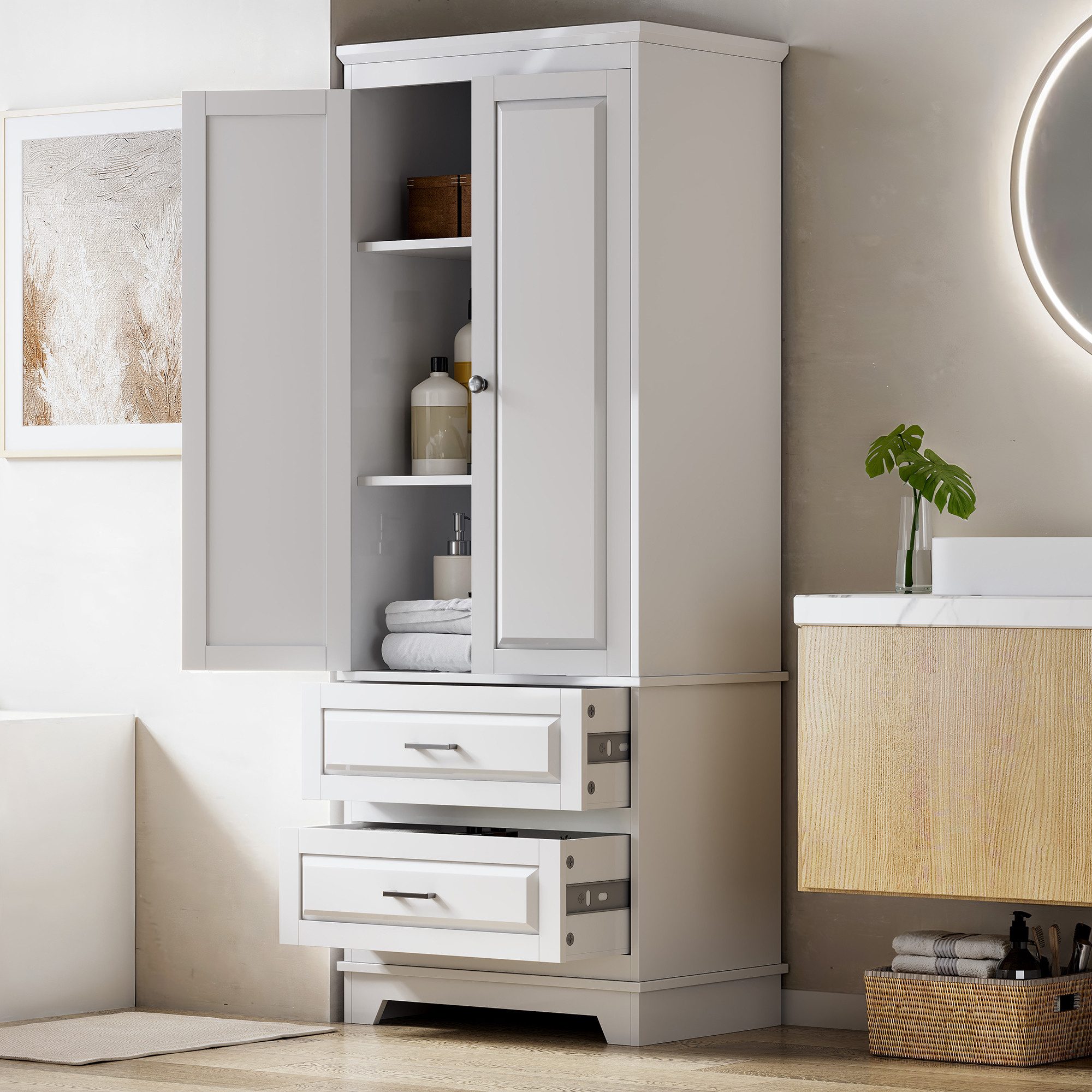 PXloue Kleiderschrank Schiebetür Mehrzweckschrank kleiderschrank groß Mietswohnung (Set, 1-St., 1er set) mit 2 Türen, 2 Schubladen, 3 Einlegeböden 60x40x157 cm (BxTxH)