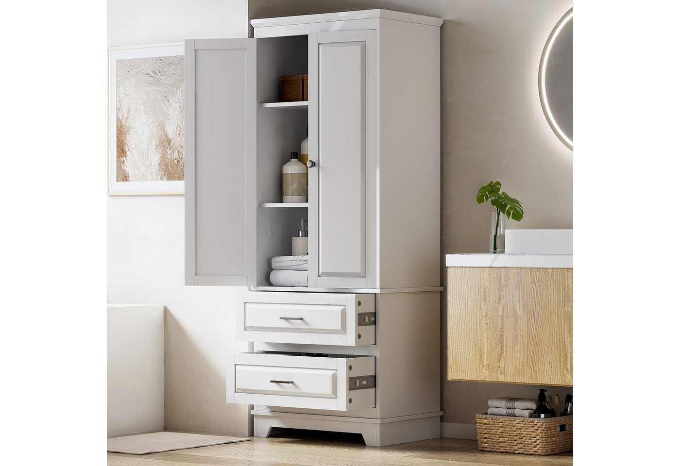PXloue Kleiderschrank Schiebetür Mehrzweckschrank kleiderschrank groß Mietswohnung (Set, 1-St., 1er set) mit 2 Türen, 2 Schubladen, 3 Einlegeböden 60x40x157 cm (BxTxH)