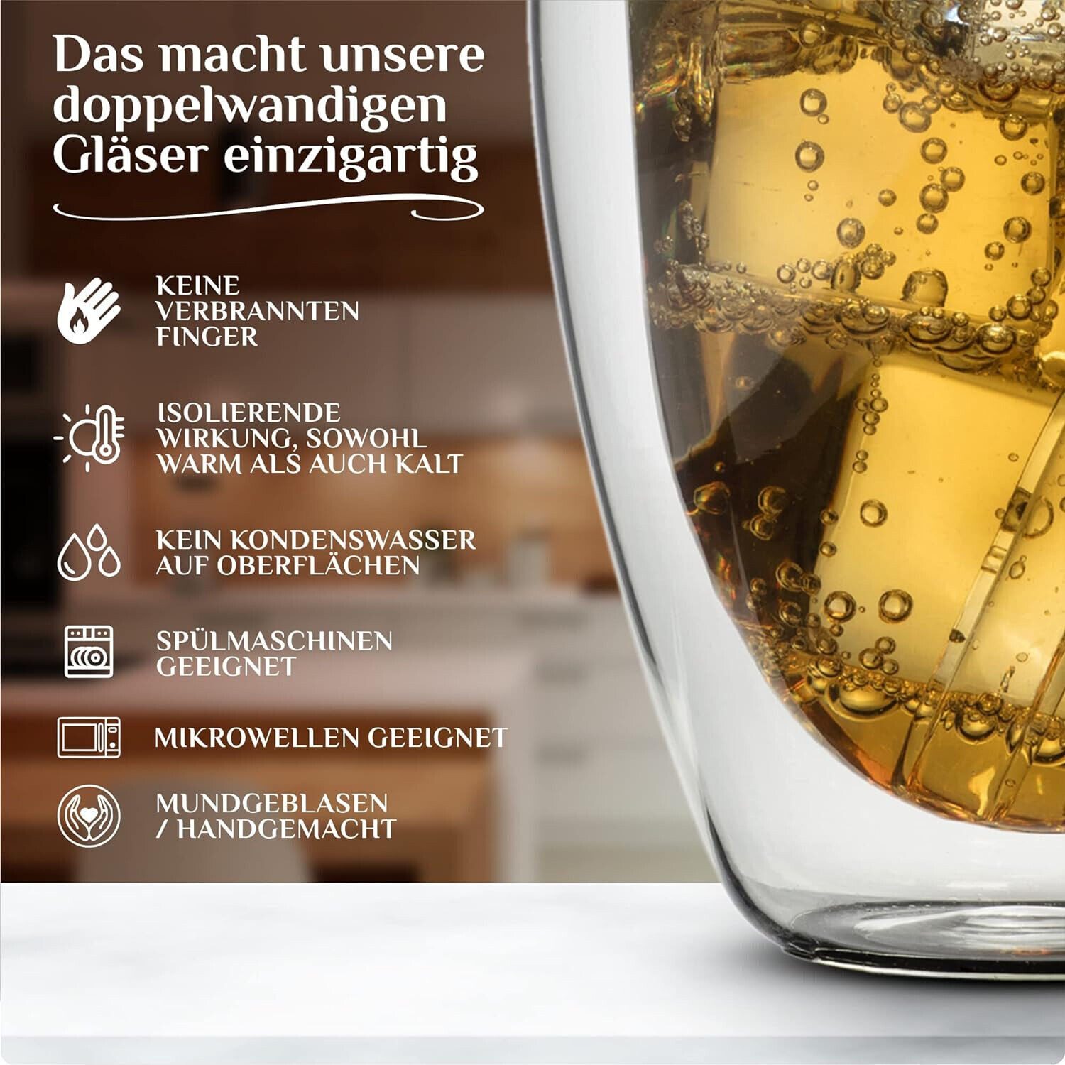 ANWA Thermoglas 4x Doppelwandige Gläser schlicht Thermogläser 350ml Kaffee Tee, 4-tlg., Glas, doppelwandig