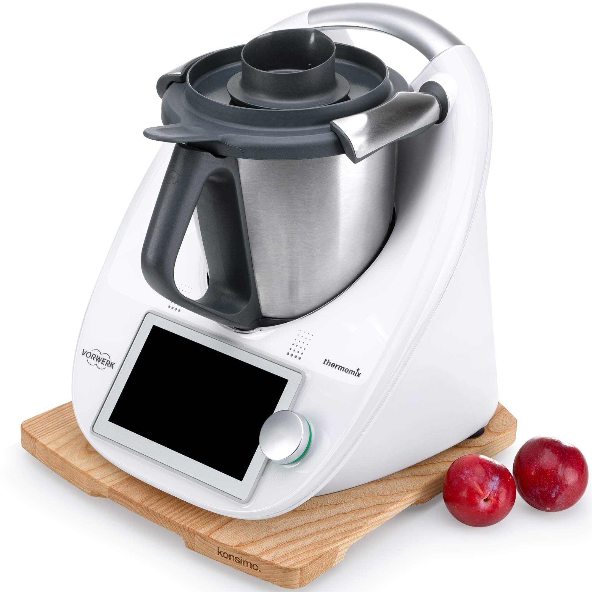 KONSIMO® Küchenmaschinen Zubehör-Set COQUERE Gleitbrett aus Massivholz/Slider aus Naturholz, Zubehör für Thermomix TM5 und TM6, Gummifüße zur Vermeidung von Schäden am Gewichtssensor