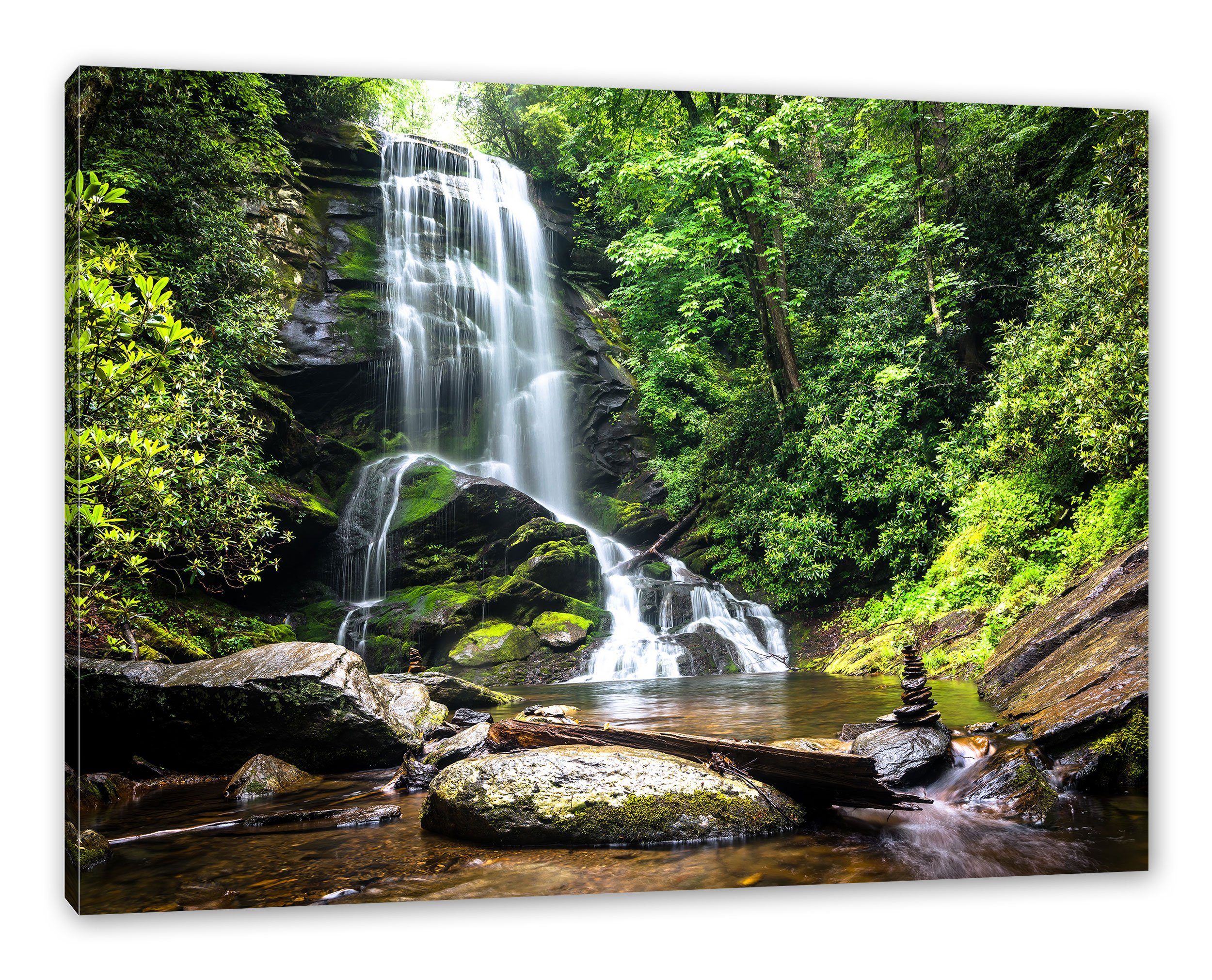 Wasserfall, fertig (1 Wasserfall bespannt, Leinwandbild Zackenaufhänger Pixxprint inkl. Leinwandbild St),