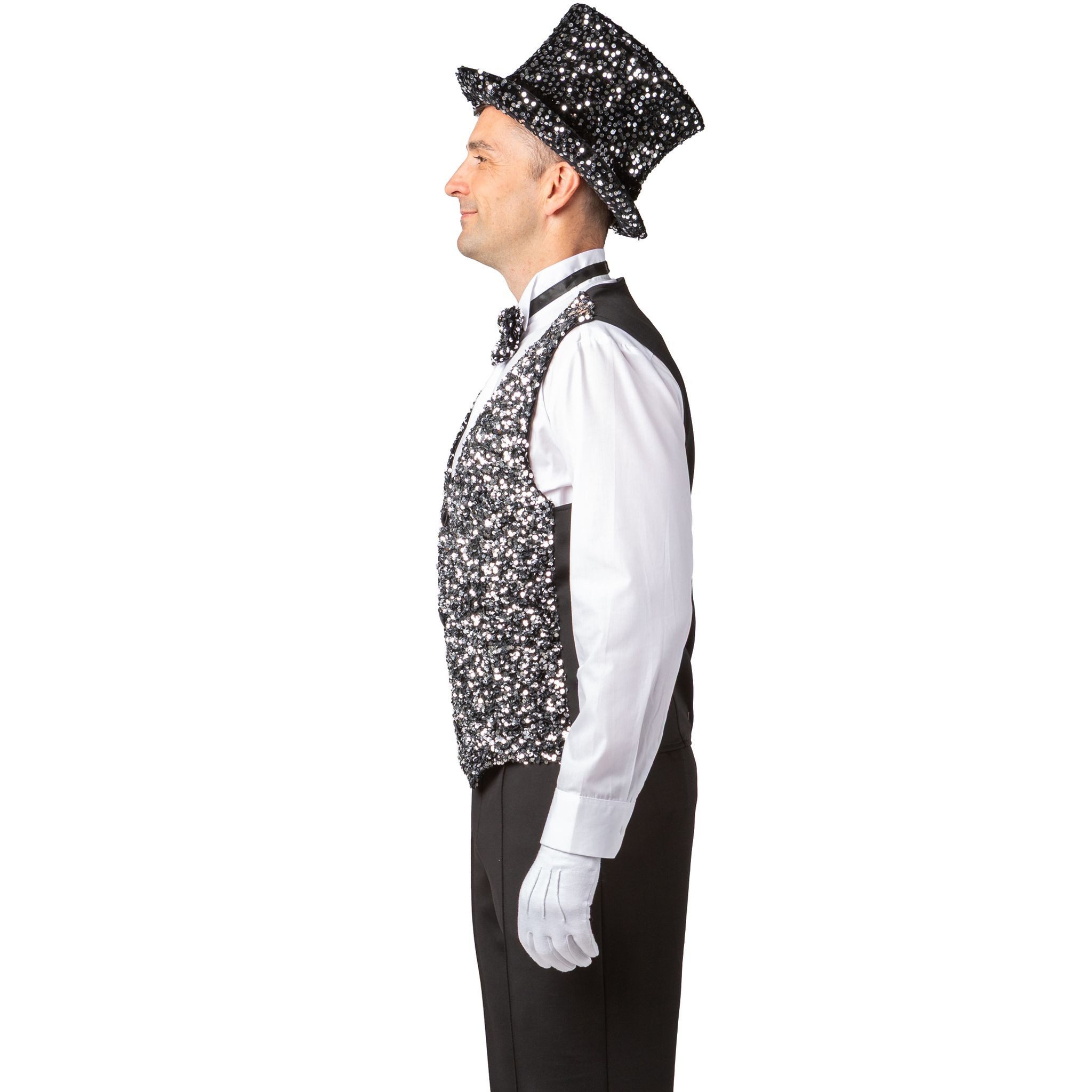Orlob Kostüm Pailletten Weste Silber Party Outfit Herren