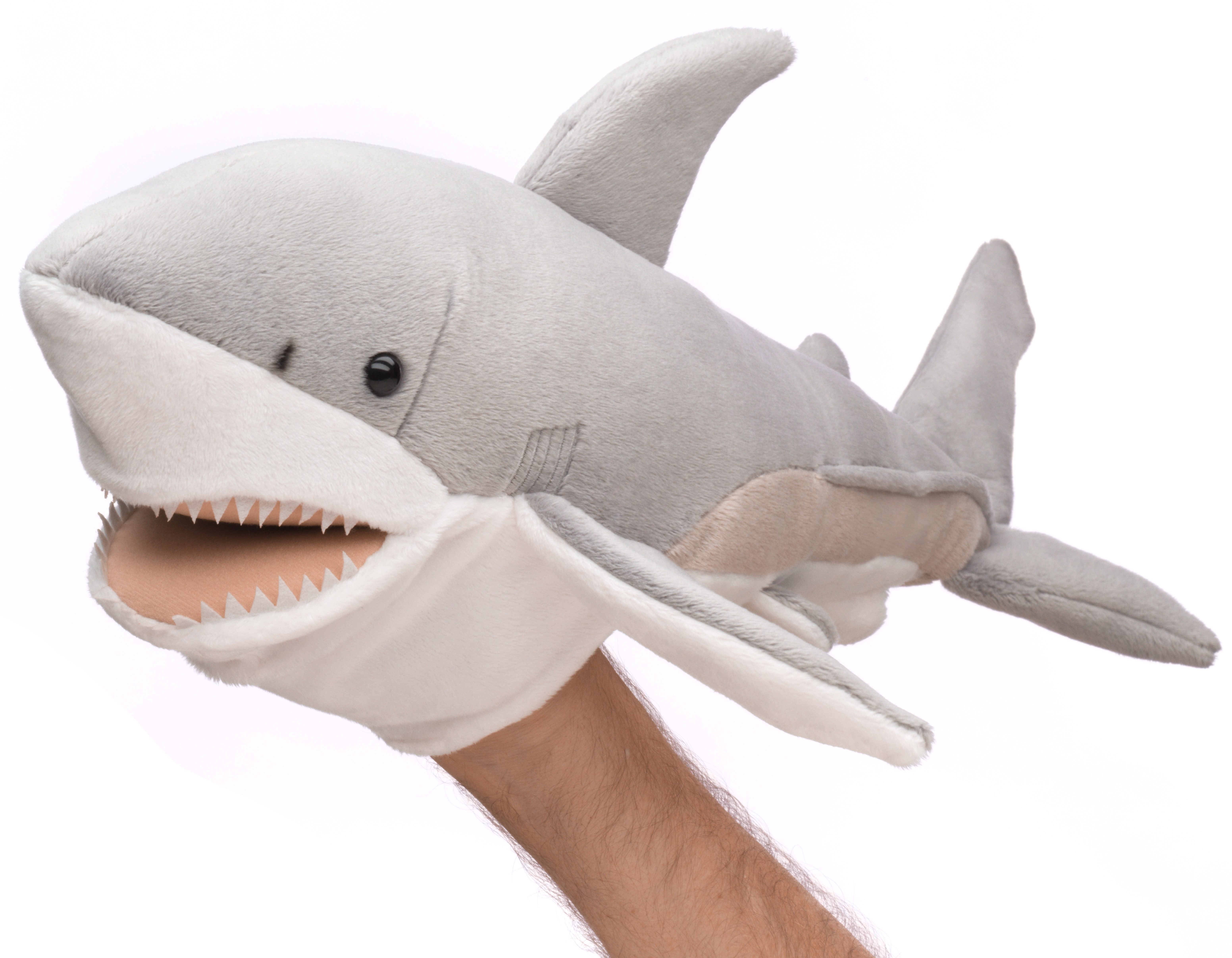 Uni-Toys Handpuppe Handpuppe Weißer Hai - 50 cm (Länge) - Plüschtier, zu 100 % recyceltes Füllmaterial