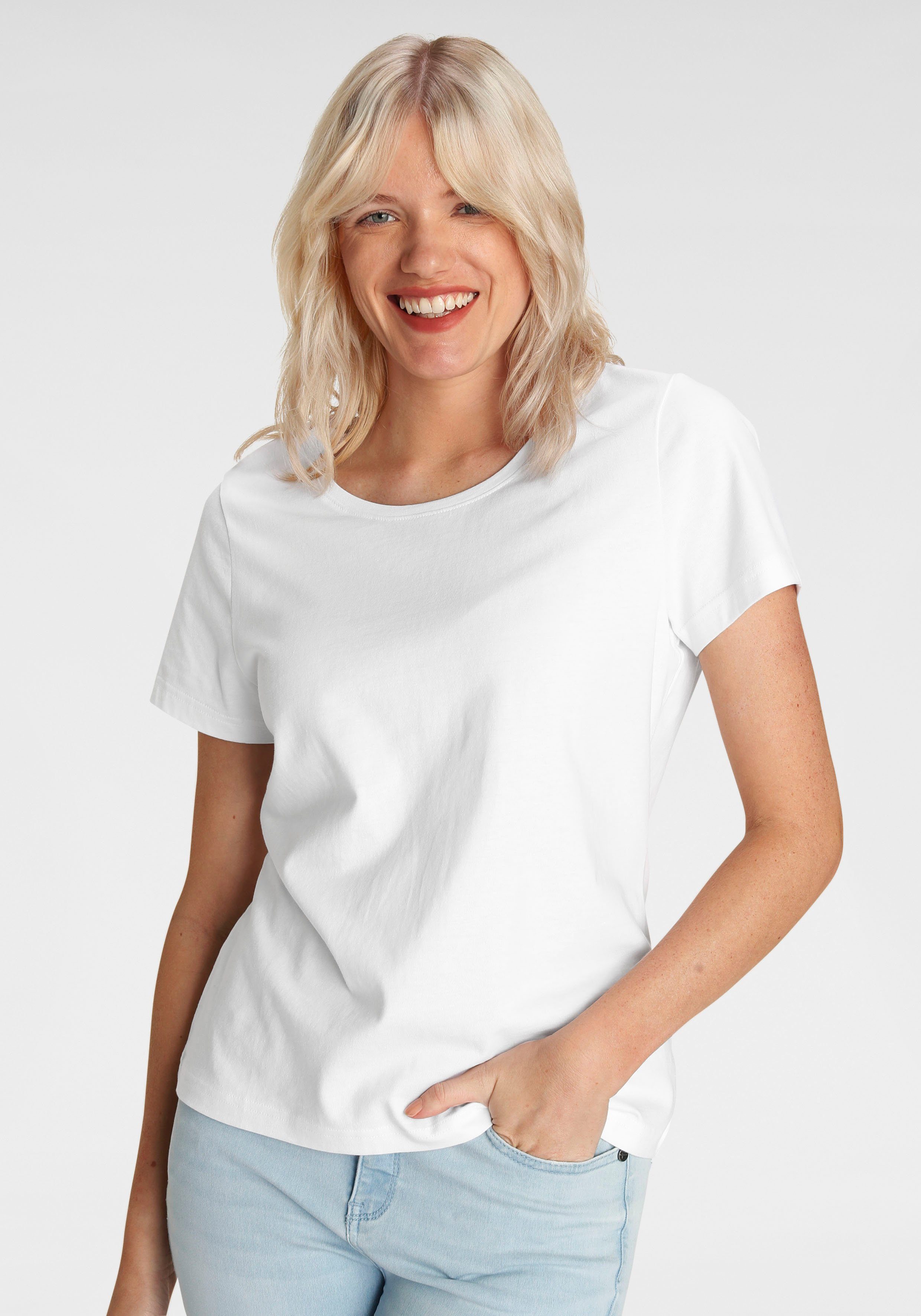 Eastwind T-Shirt (3er-Pack) Kurzarm, hüftlang, für die Freizeit, aus Baumwolle