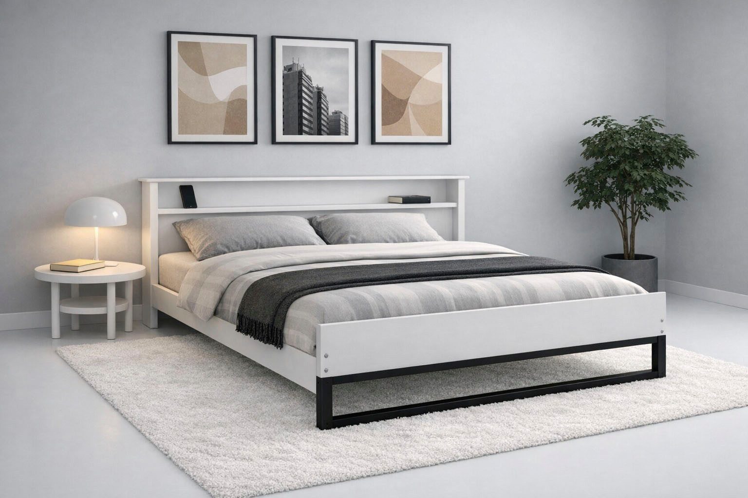 OTTO home Bett Pannor, Industrial Design, mit Regal, Lattenrost inklusive (Liegefläche Breite 140 oder 180cm), Kufengestell, bis 200 kg belastbar, FSC-zertifiziert, Made in EU