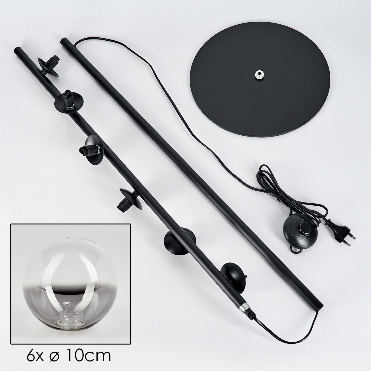 hofstein Stehlampe Stehlampe aus Metall/Glas in Schwarz/Rauchfarben/Klar, ohne Leuchtmittel, Standlampe im Retro-Design aus Glas, 6 x G9, ohne Leuchtmittel